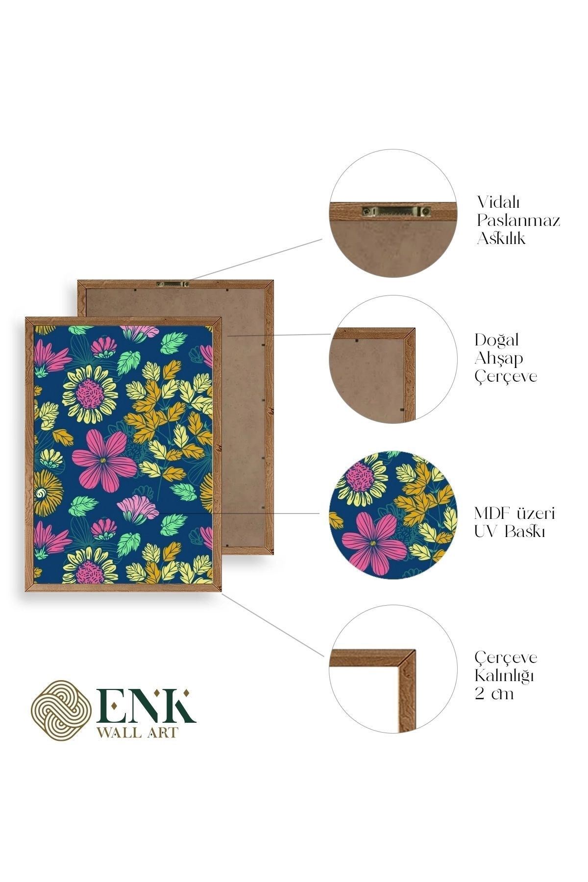 Çiçekler Ahşap Çerçeveli Tablo 17 x 23