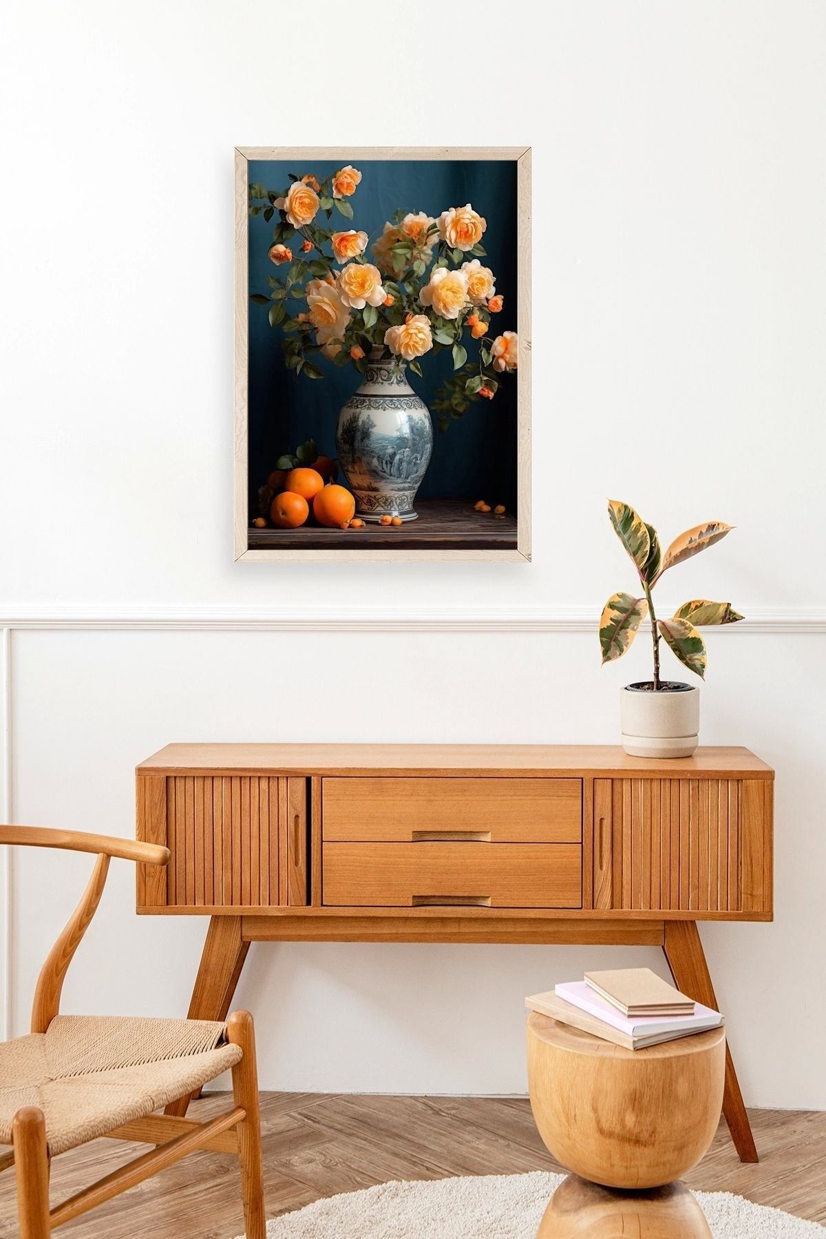 Çiçekli Vazo Ahşap Çerçeveli Tablo 50 x 70