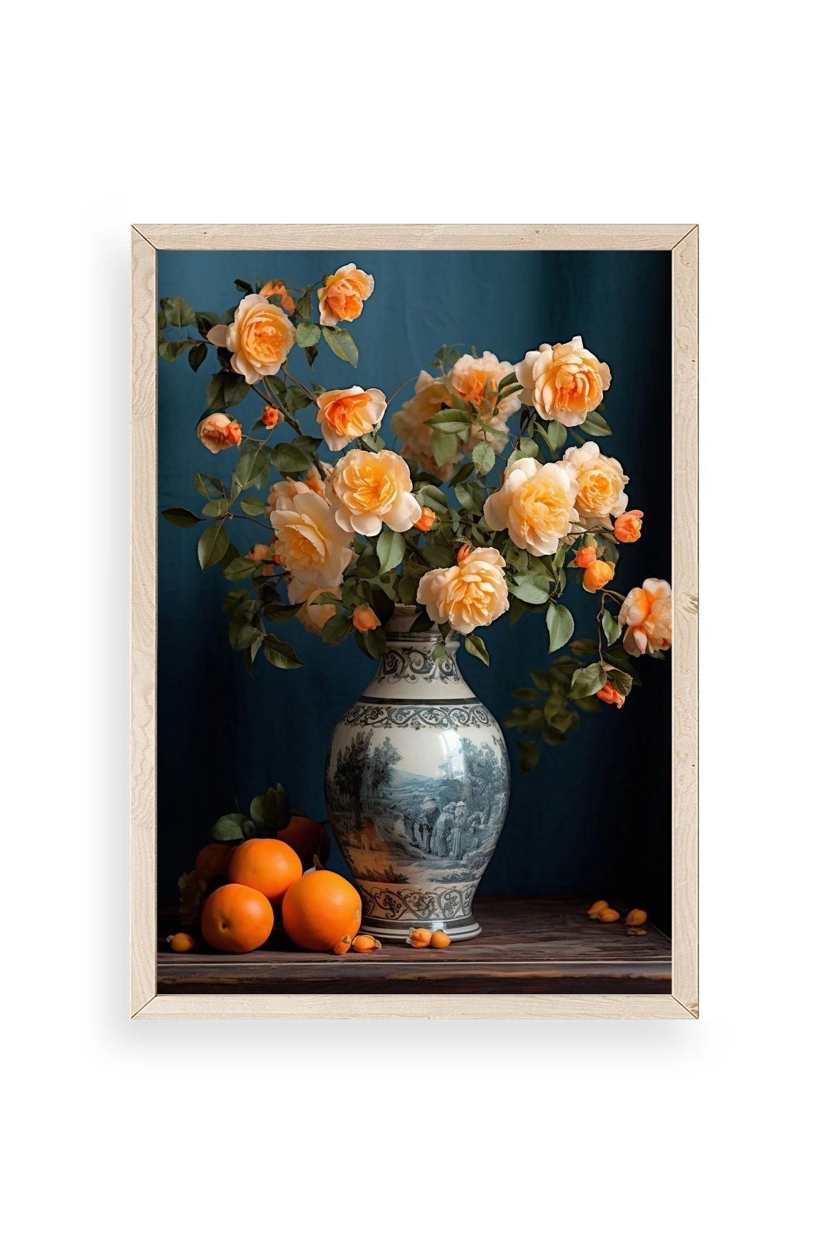 Çiçekli Vazo Ahşap Çerçeveli Tablo 23 x 30