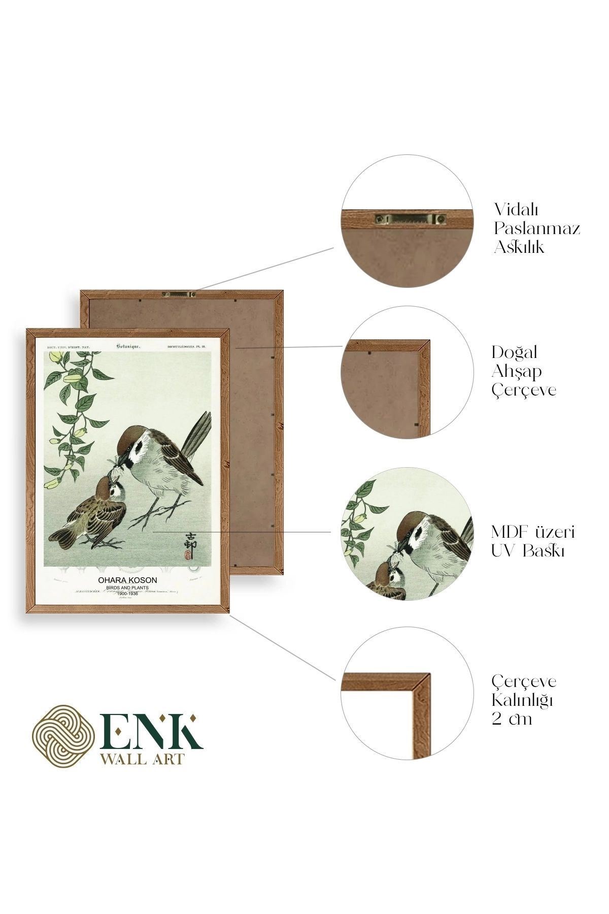 Kuşlar Ahşap Çerçeveli Tablo 17 x 23