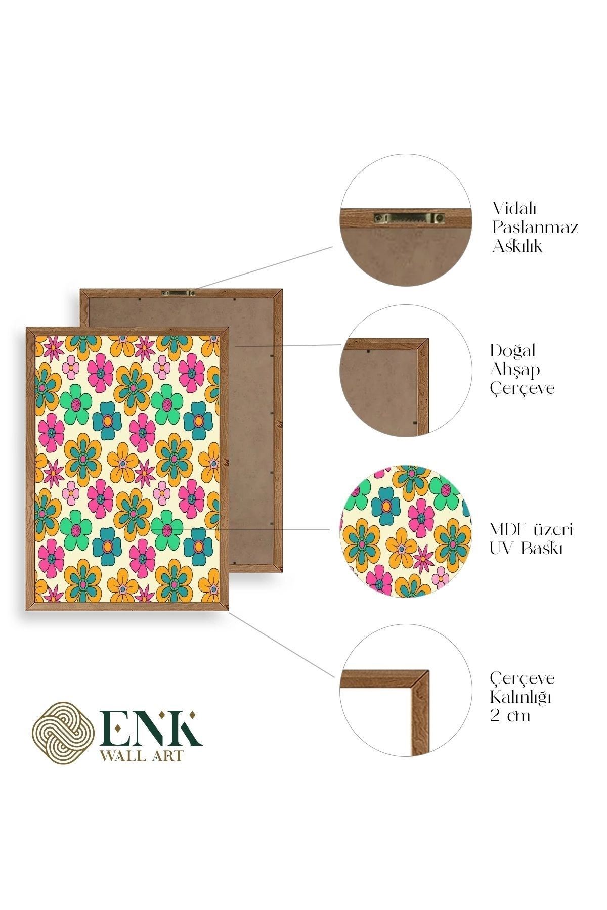 Çiçekler Ahşap Çerçeveli Tablo 23 x 23