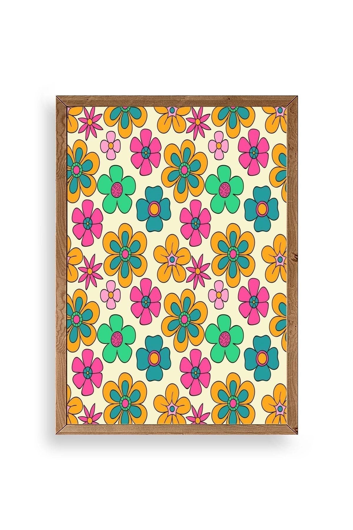 Çiçekler Ahşap Çerçeveli Tablo 42 x 42