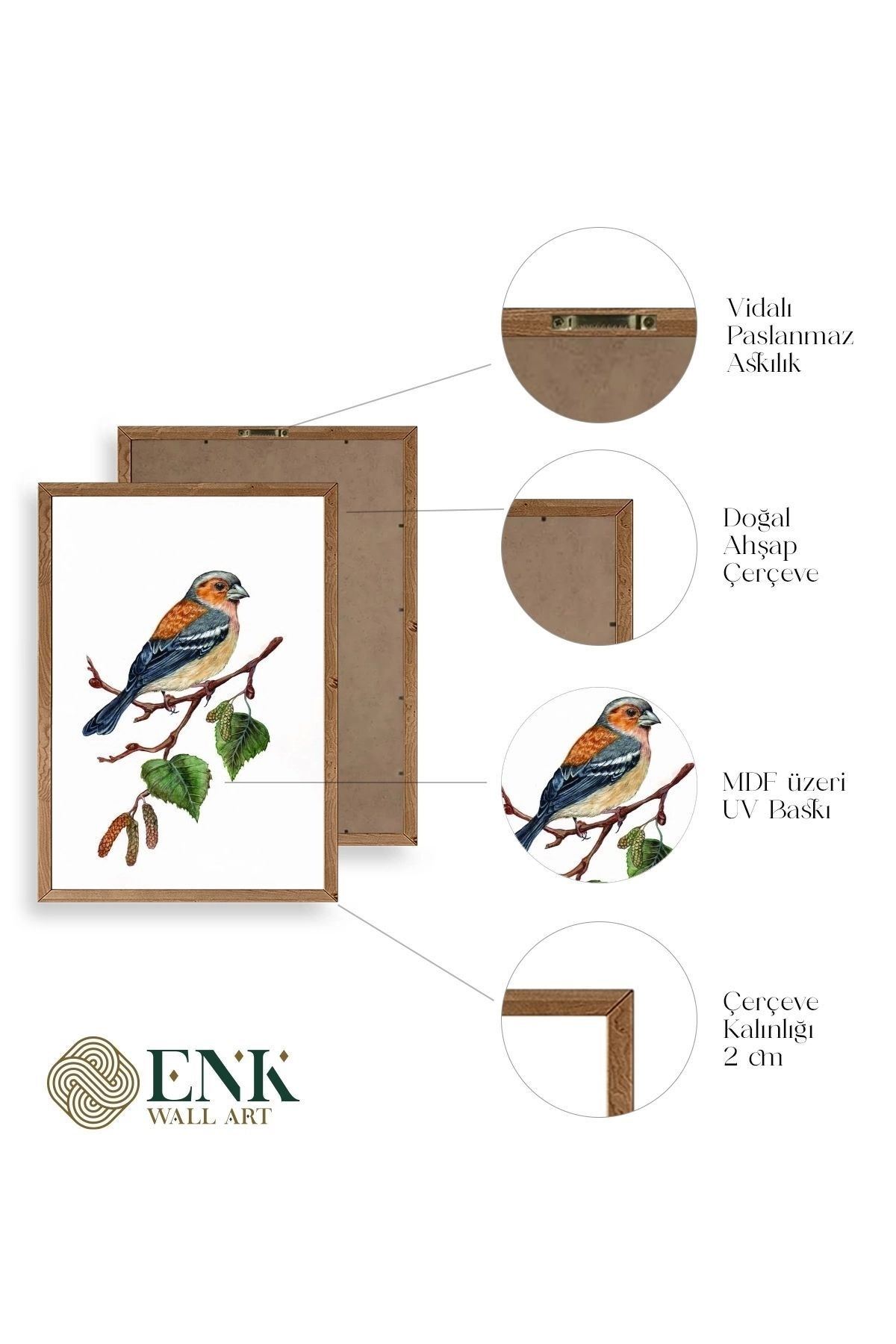 Kuş Ahşap Çerçeveli Tablo 50 x 70