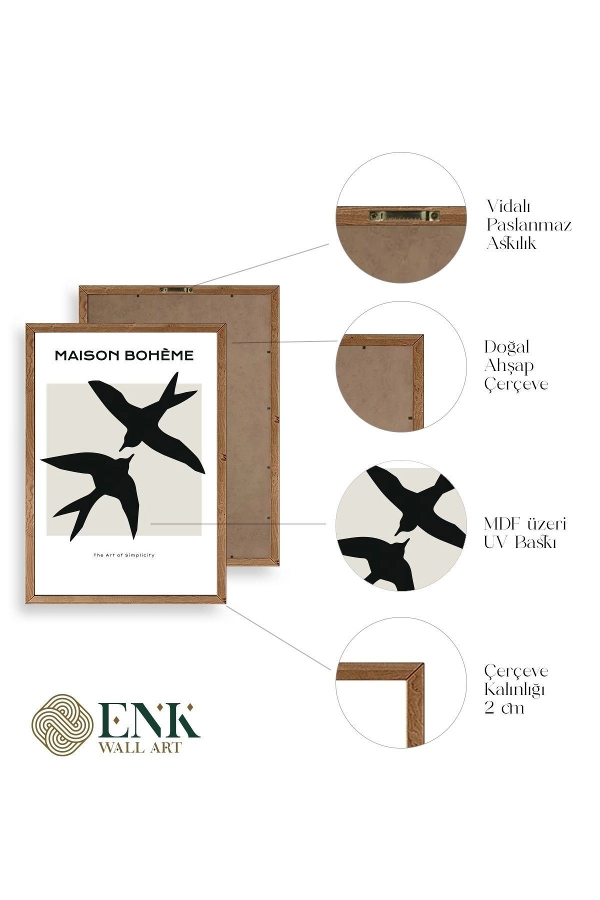 Kuşlar Ahşap Çerçeveli Tablo 50 x 70