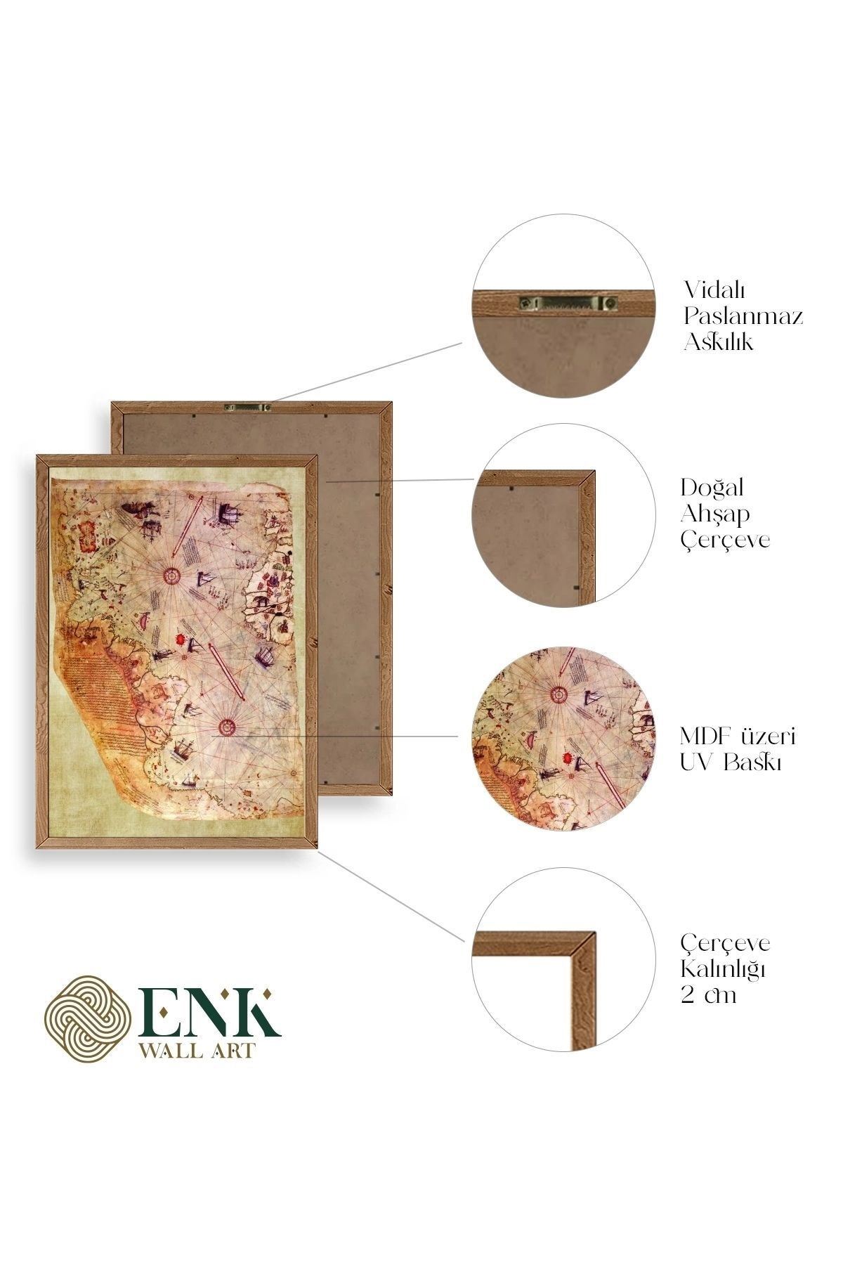 Harita Ahşap Çerçeveli Tablo 23 x 30