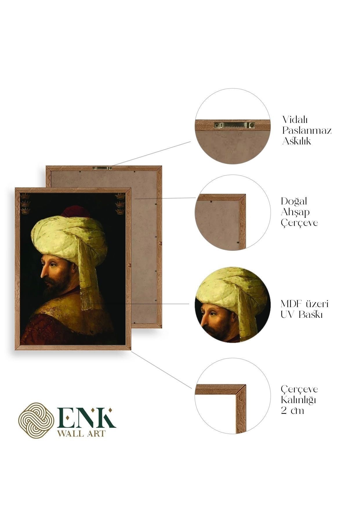 Fatih Sultan Mehmet Ahşap Çerçeveli Tablo 50 x 70