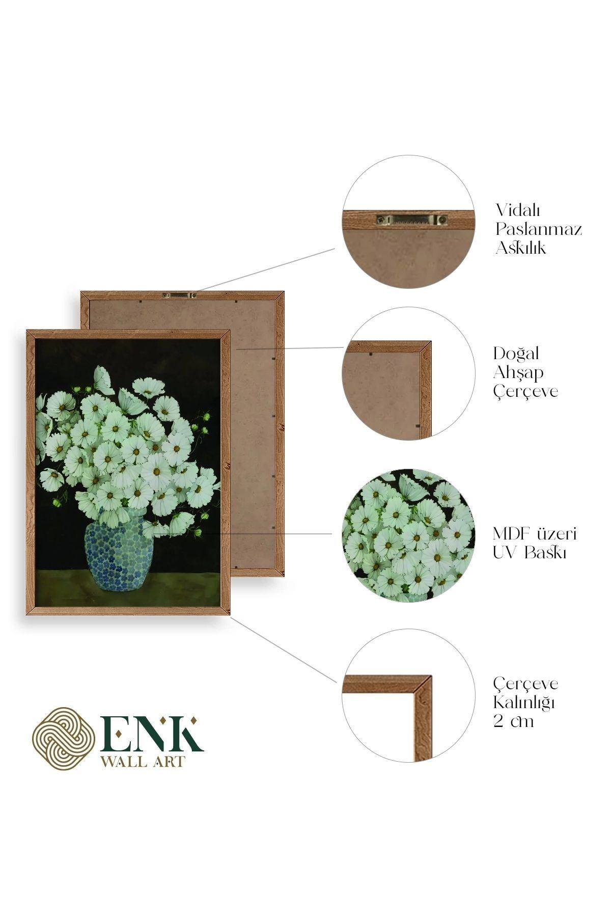 Çiçekler Ahşap Çerçeveli Tablo 17 x 23