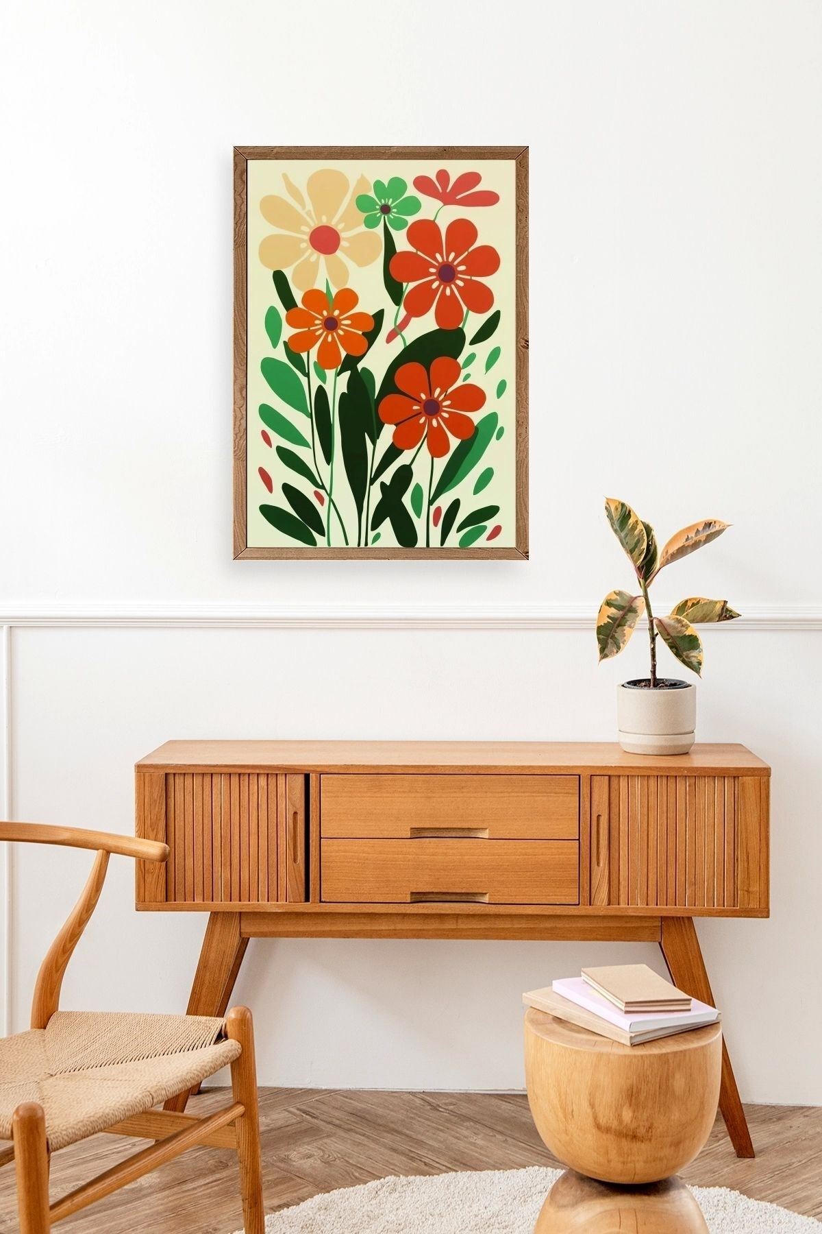 Çiçek Ahşap Çerçeveli Tablo 50 x 70