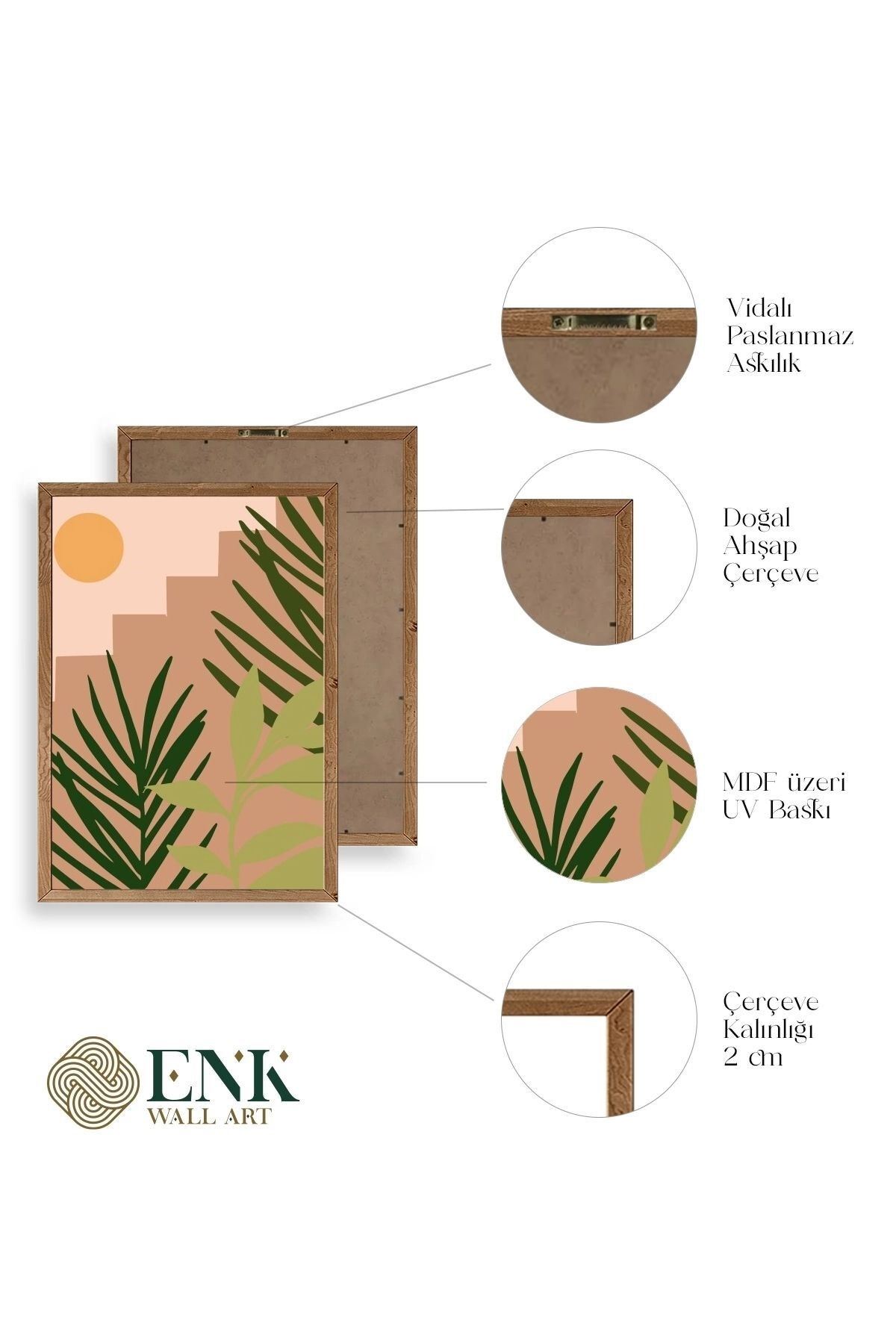 Düşündüren Çiçekli Üçlü Ahşap Çerçeveli Tablo 17 x 23
