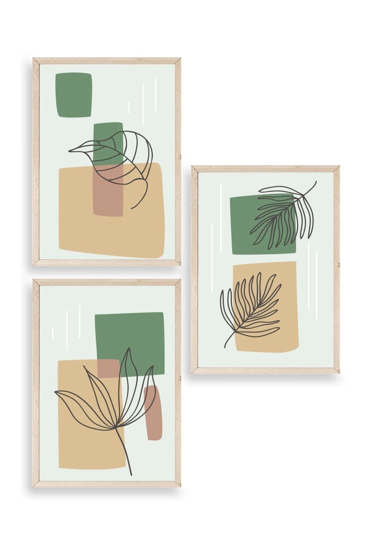 Çiçek Desenli Üçlü Ahşap Çerçeveli Tablo 30 x 42