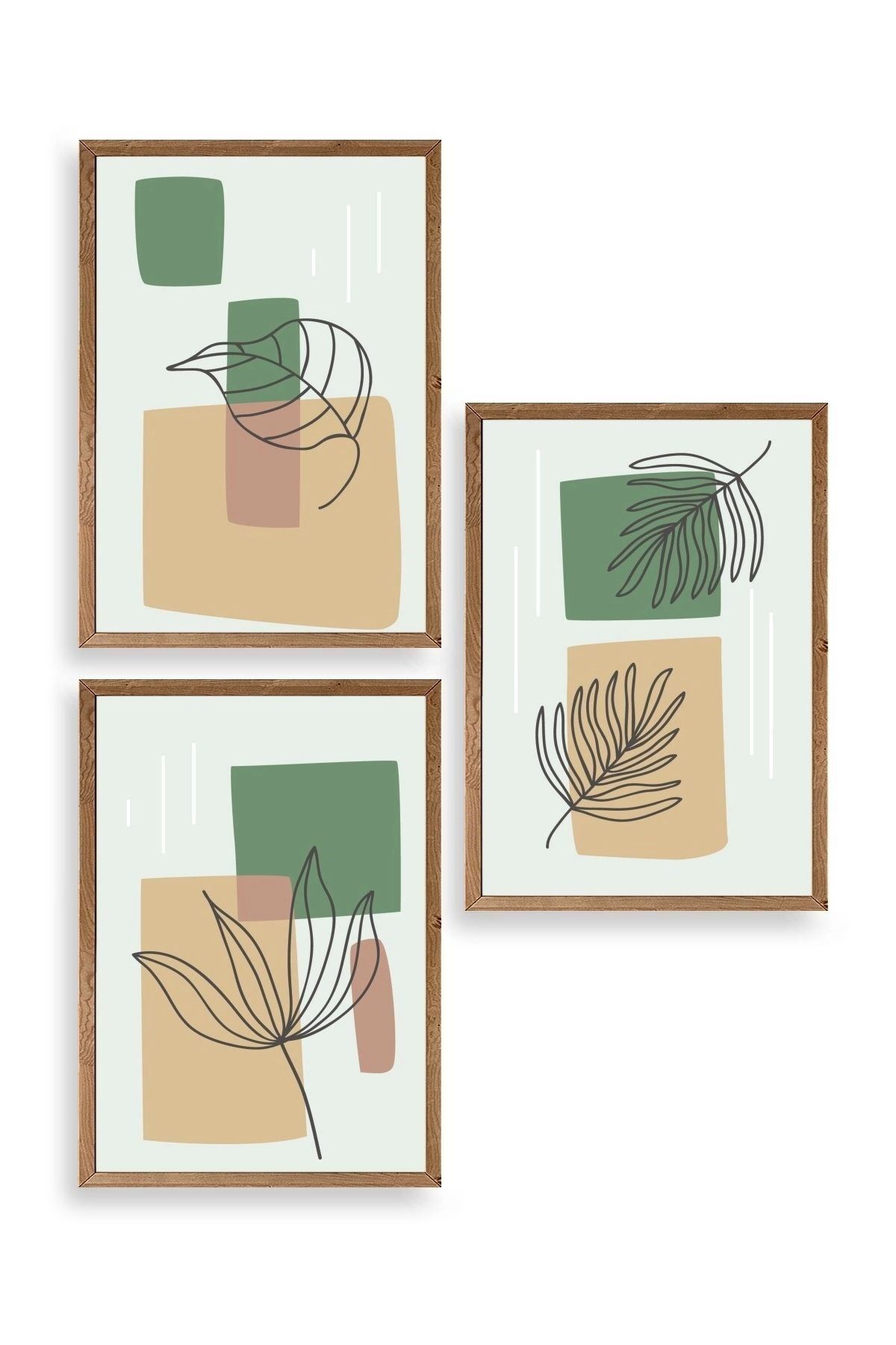 Çiçek Desenli Üçlü Ahşap Çerçeveli Tablo 30 x 42