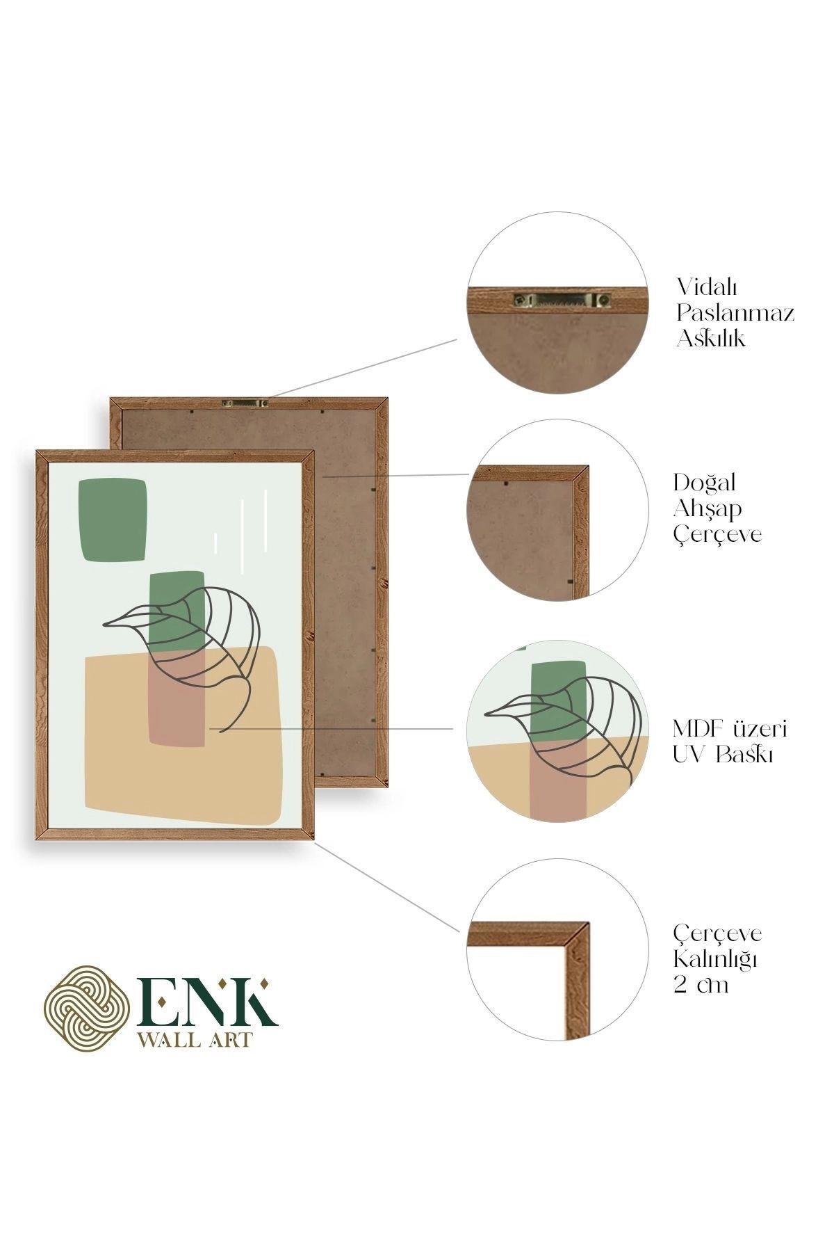 Çiçek Desenli Üçlü Ahşap Çerçeveli Tablo 50 x 70