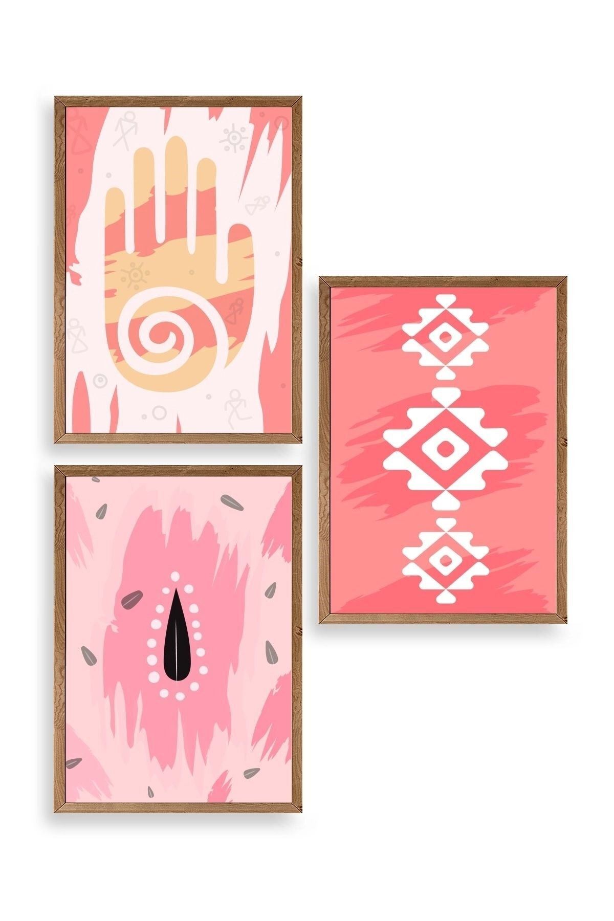 Düşündüren Şekiller Üçlü Ahşap Çerçeveli Tablo 17 x 23