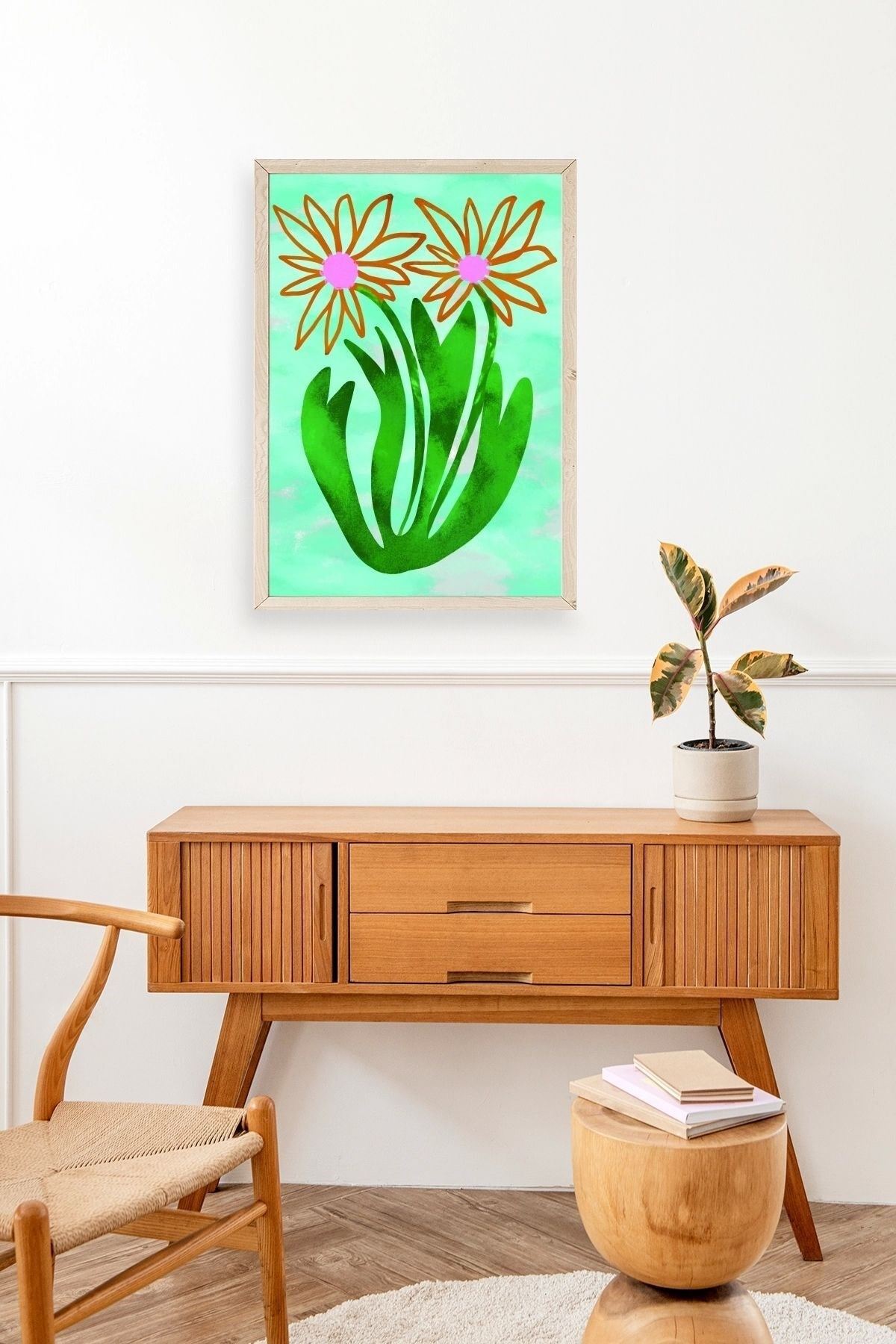 Çiçekler Ahşap Çerçeveli Tablo 30 x 42