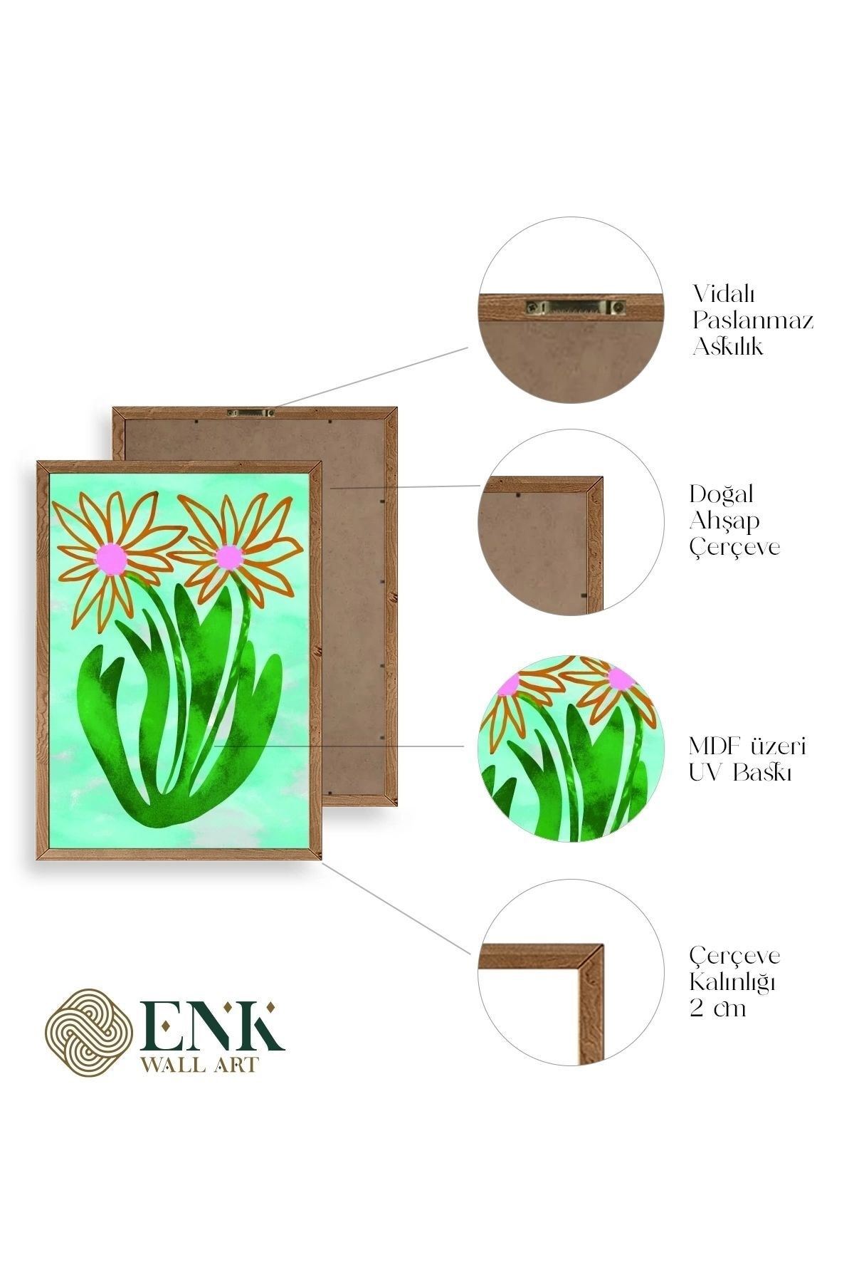 Çiçekler Ahşap Çerçeveli Tablo 30 x 42