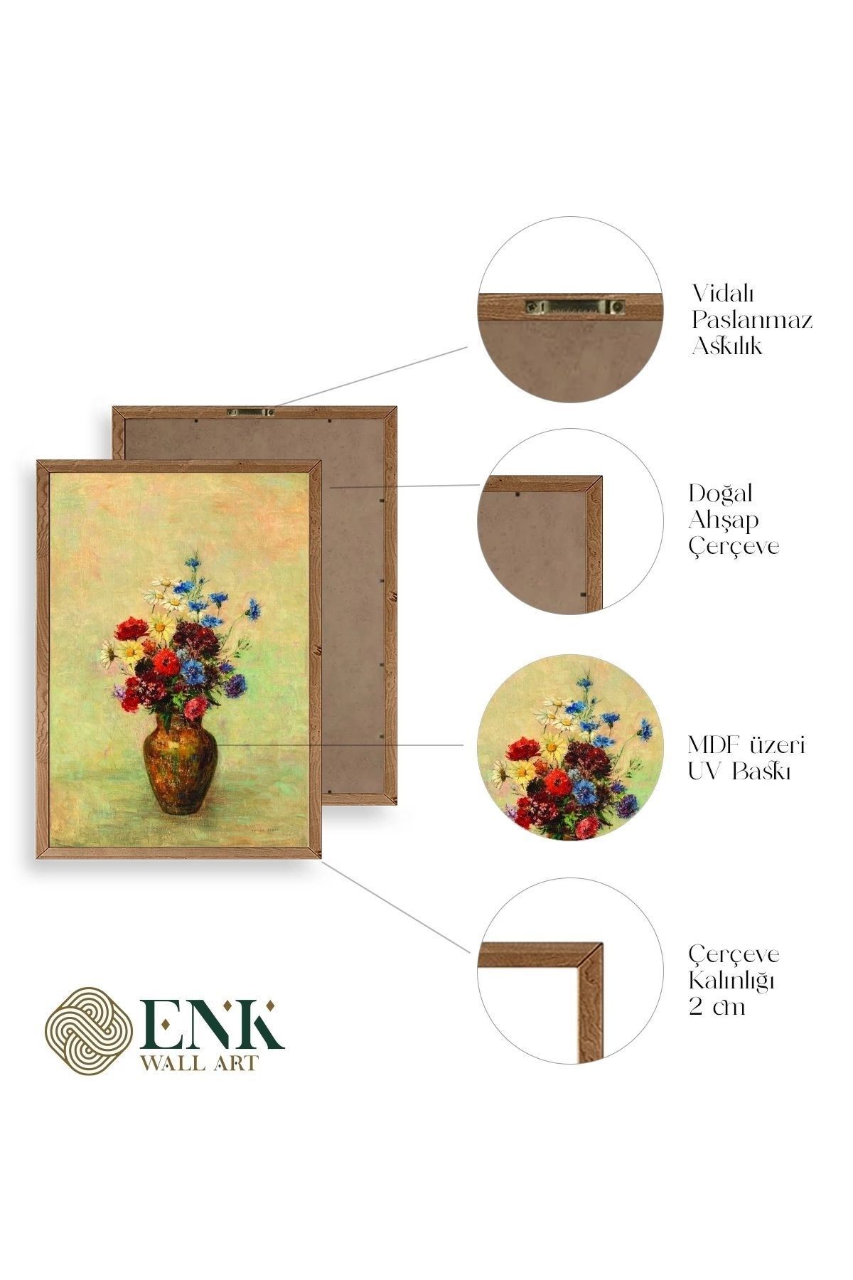 Vazoda Çiçek Ahşap Çerçeveli Tablo 50 x 70