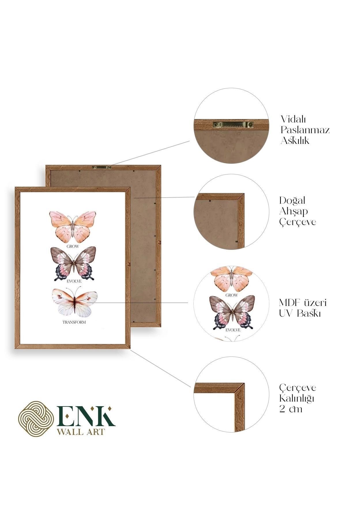 Kelebekler Ahşap Çerçeveli Tablo 30 x 42