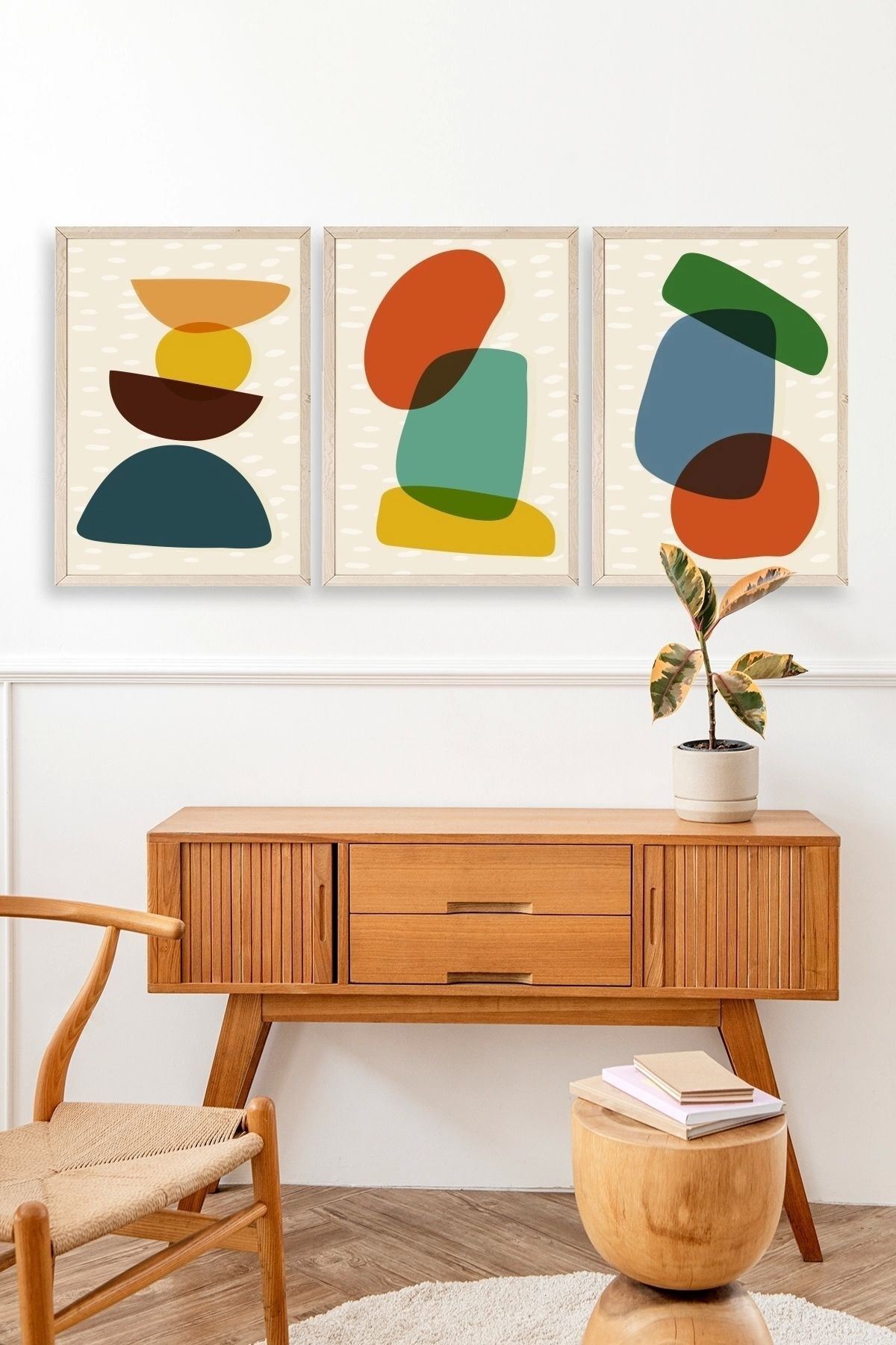 Rahatlatıcı Desenler Üçlü Ahşap Çerçeveli Tablo 30 x 42