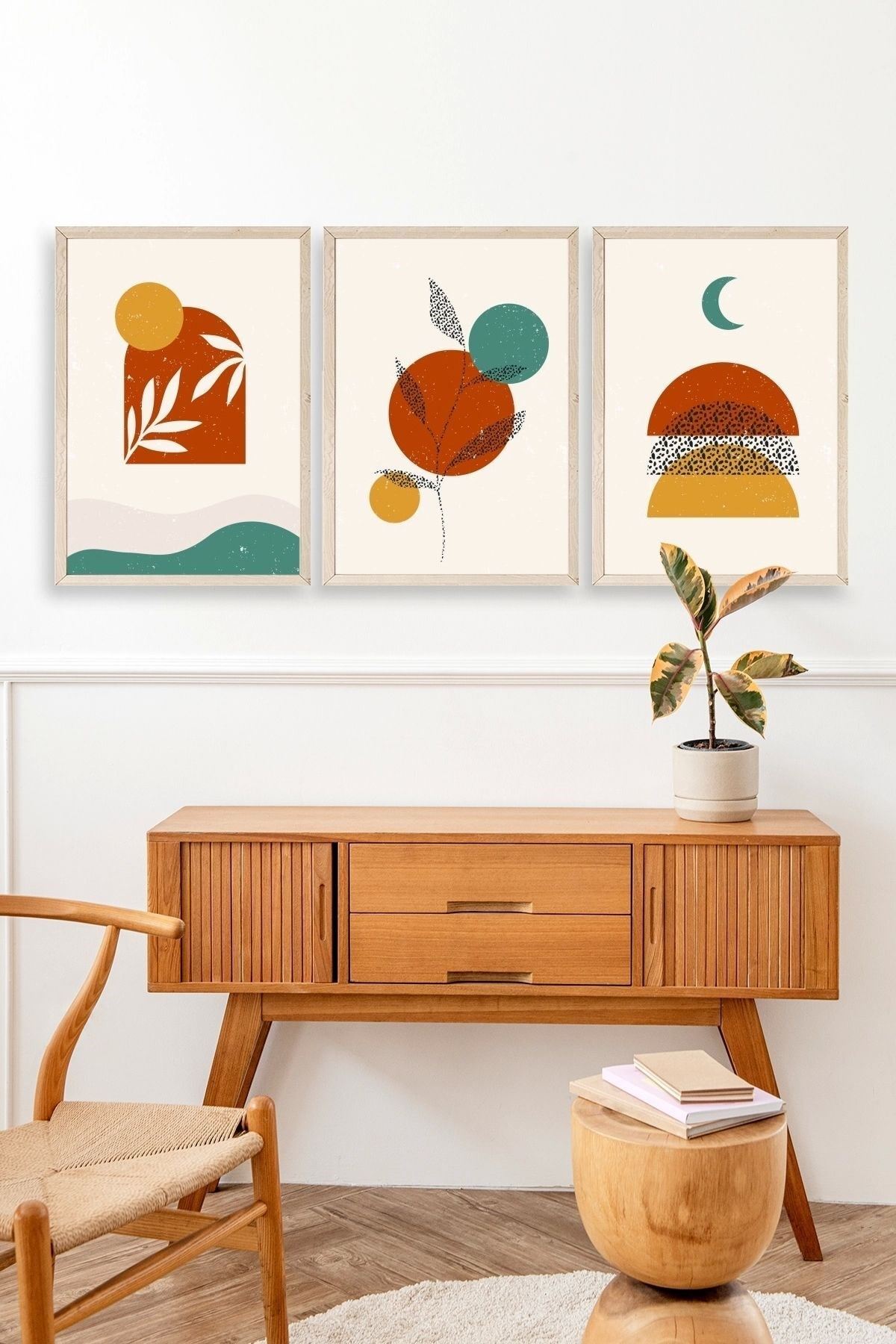 Manzara Üçlü Ahşap Çerçeveli Tablo 17 x 23