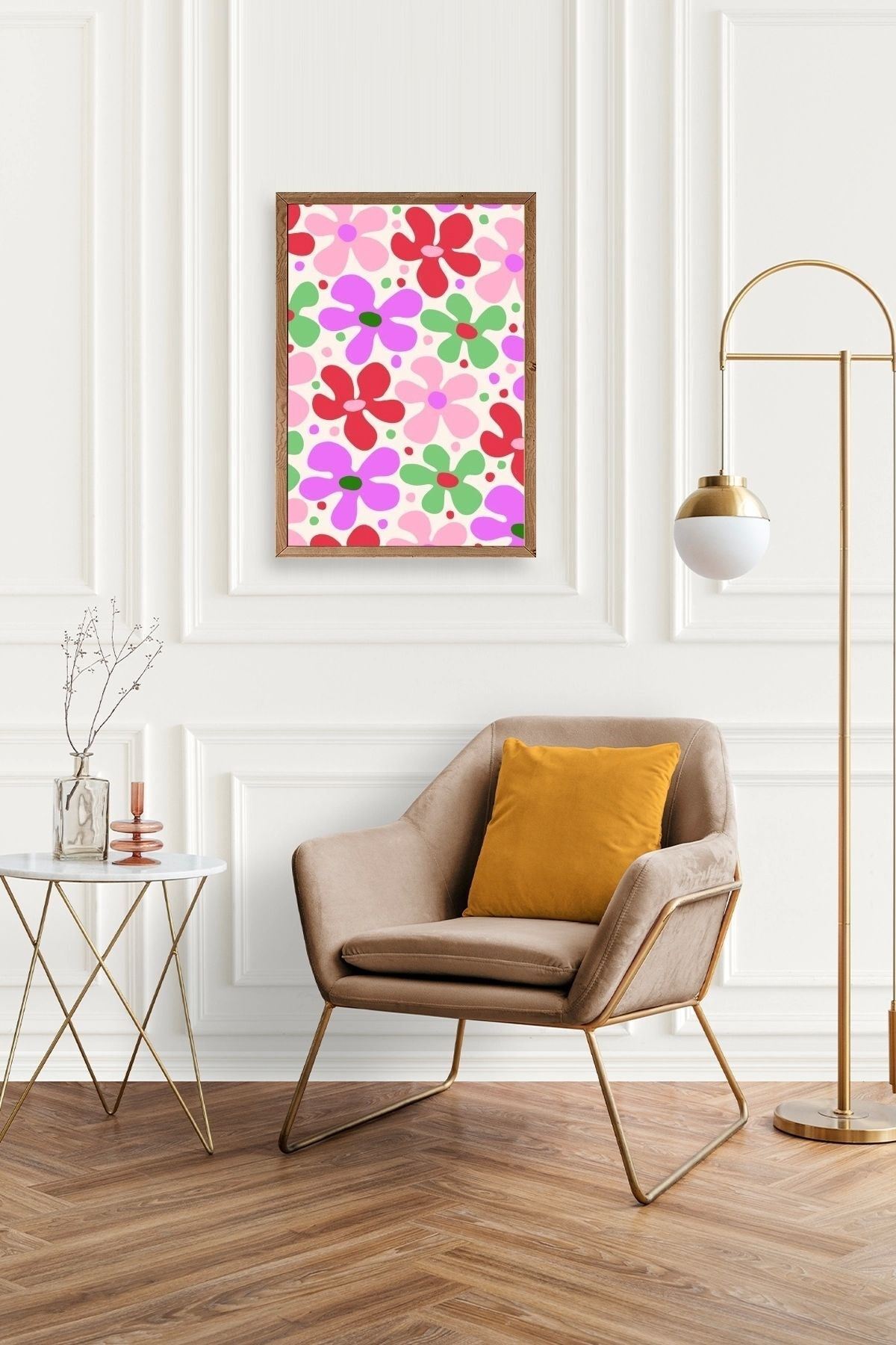 Çiçekler Ahşap Çerçeveli Tablo 50 x 70