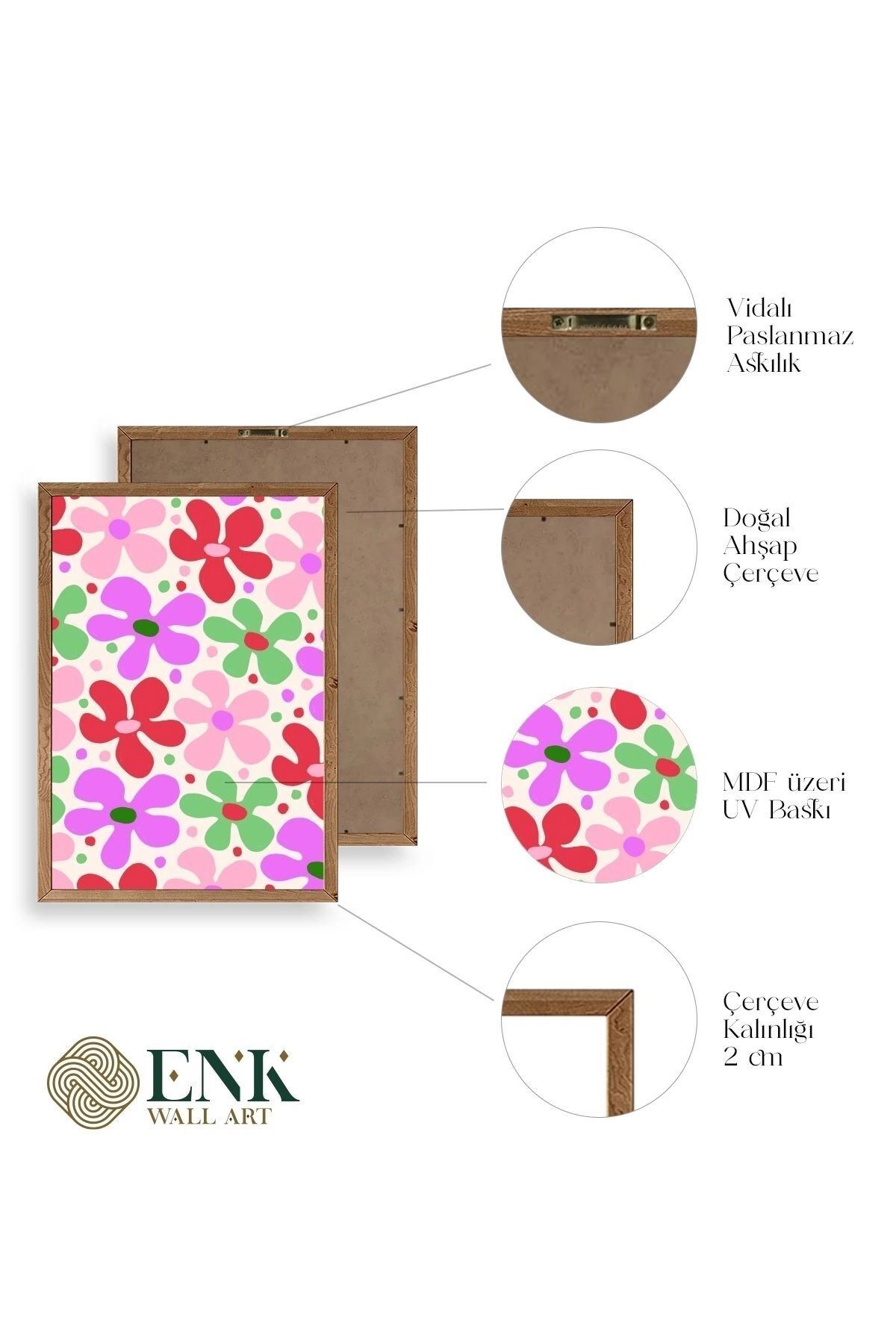 Çiçekler Ahşap Çerçeveli Tablo 50 x 70