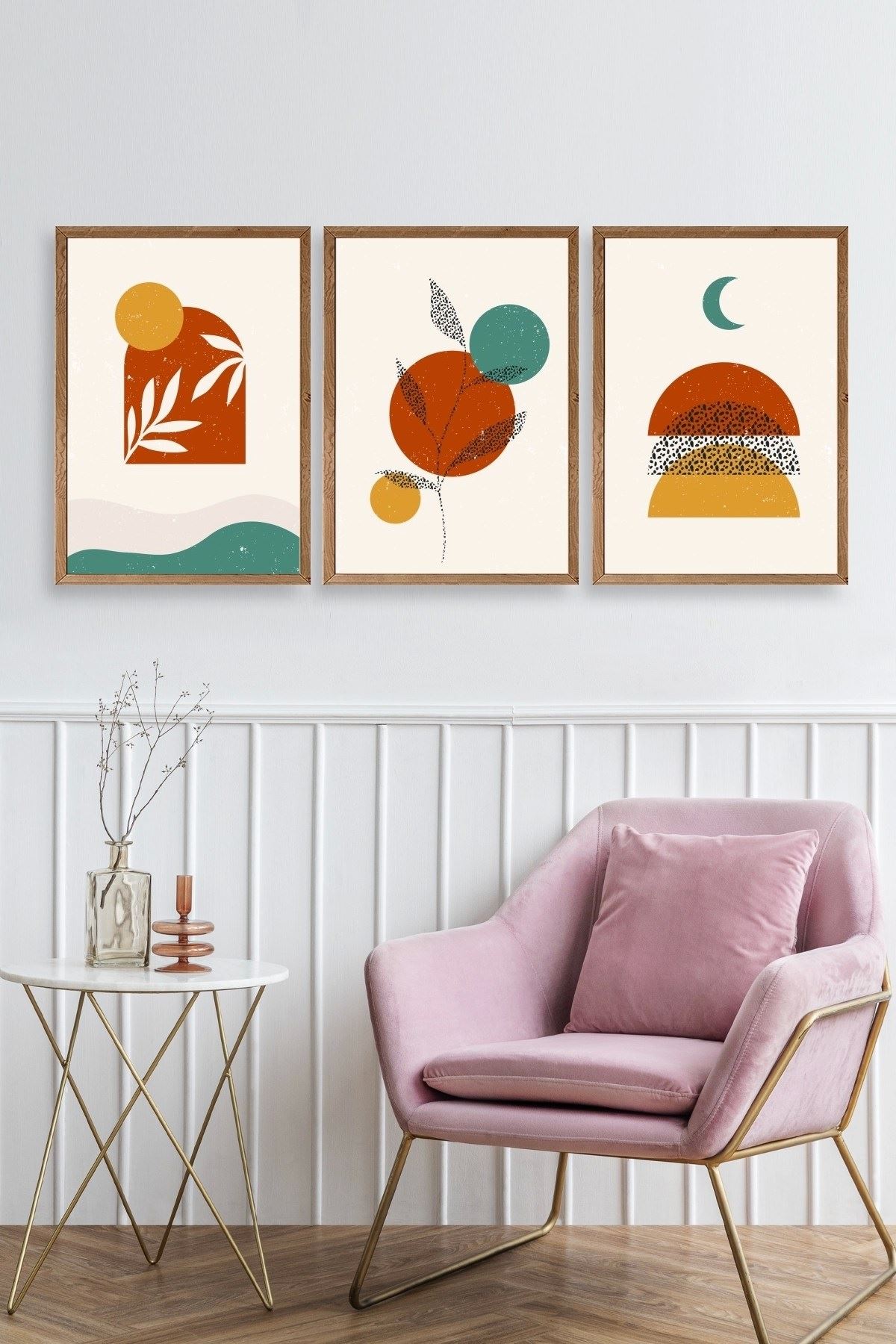 Manzara Üçlü Ahşap Çerçeveli Tablo 17 x 23