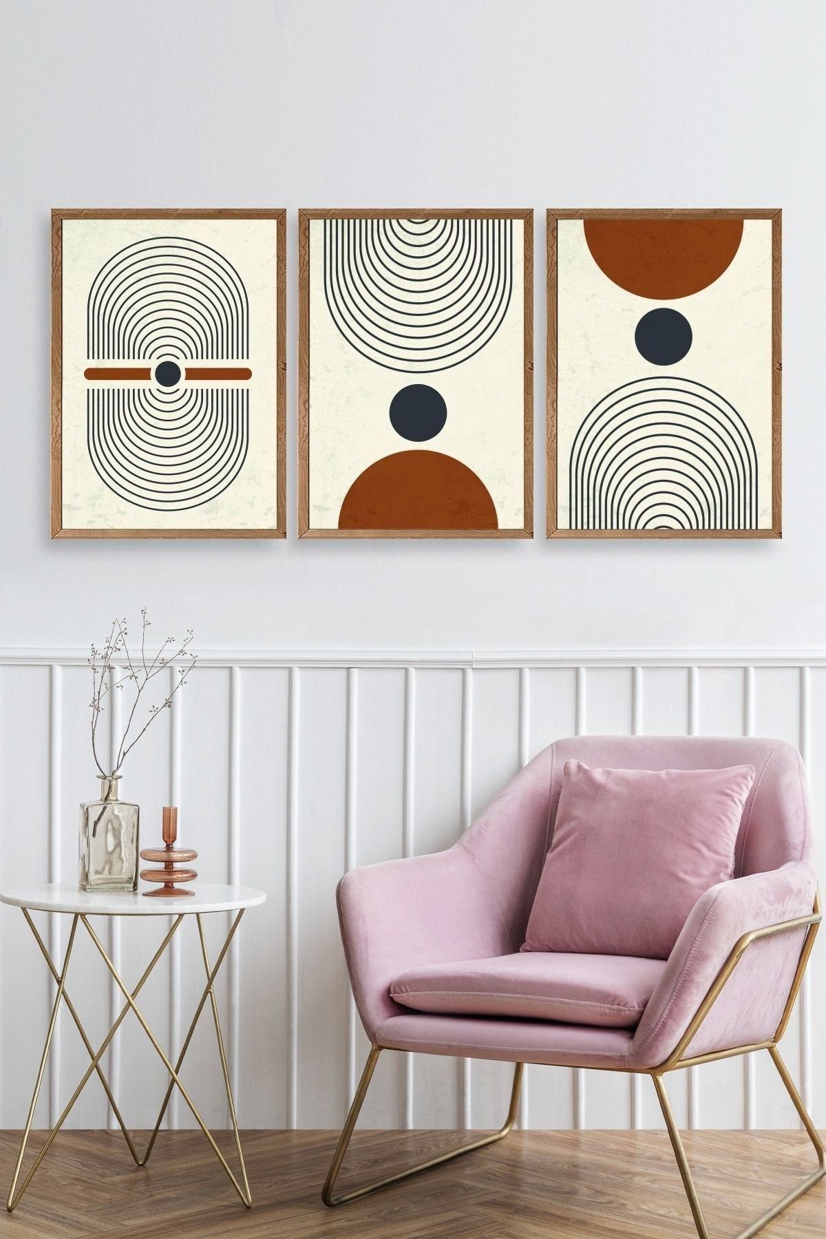 Rahatlatıcı Şekiller Üçlü Ahşap Çerçeveli Tablo 17 x 23