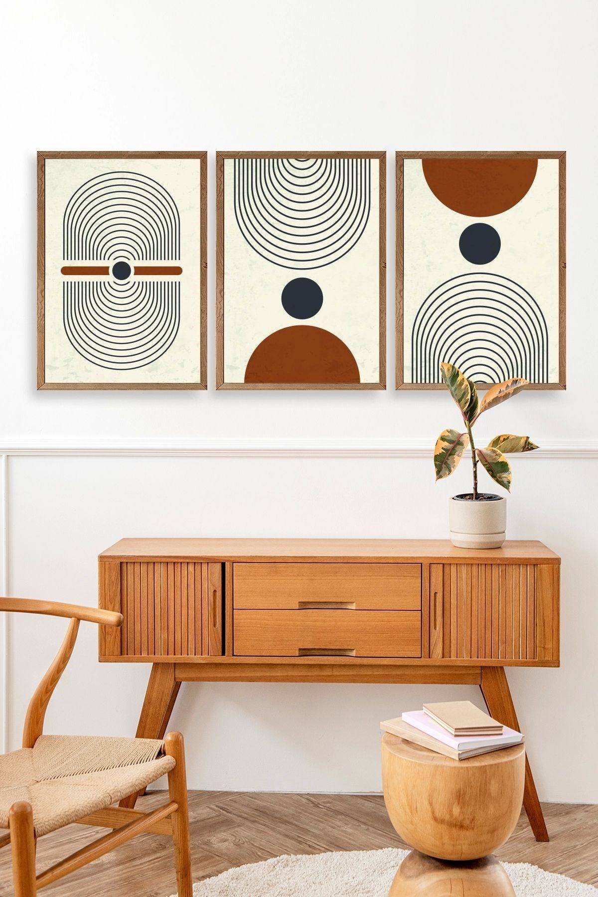 Rahatlatıcı Şekiller Üçlü Ahşap Çerçeveli Tablo 17 x 23