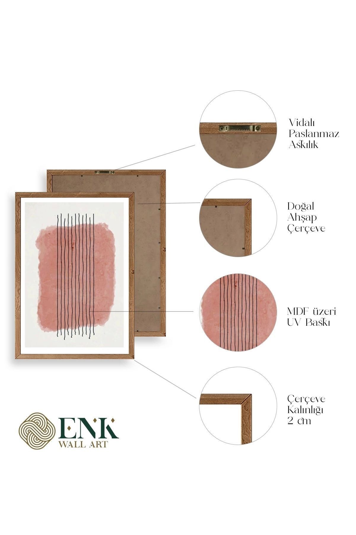 Şekiller Kare Üçgen Üçlü Ahşap Çerçeveli Tablo 23 x 30