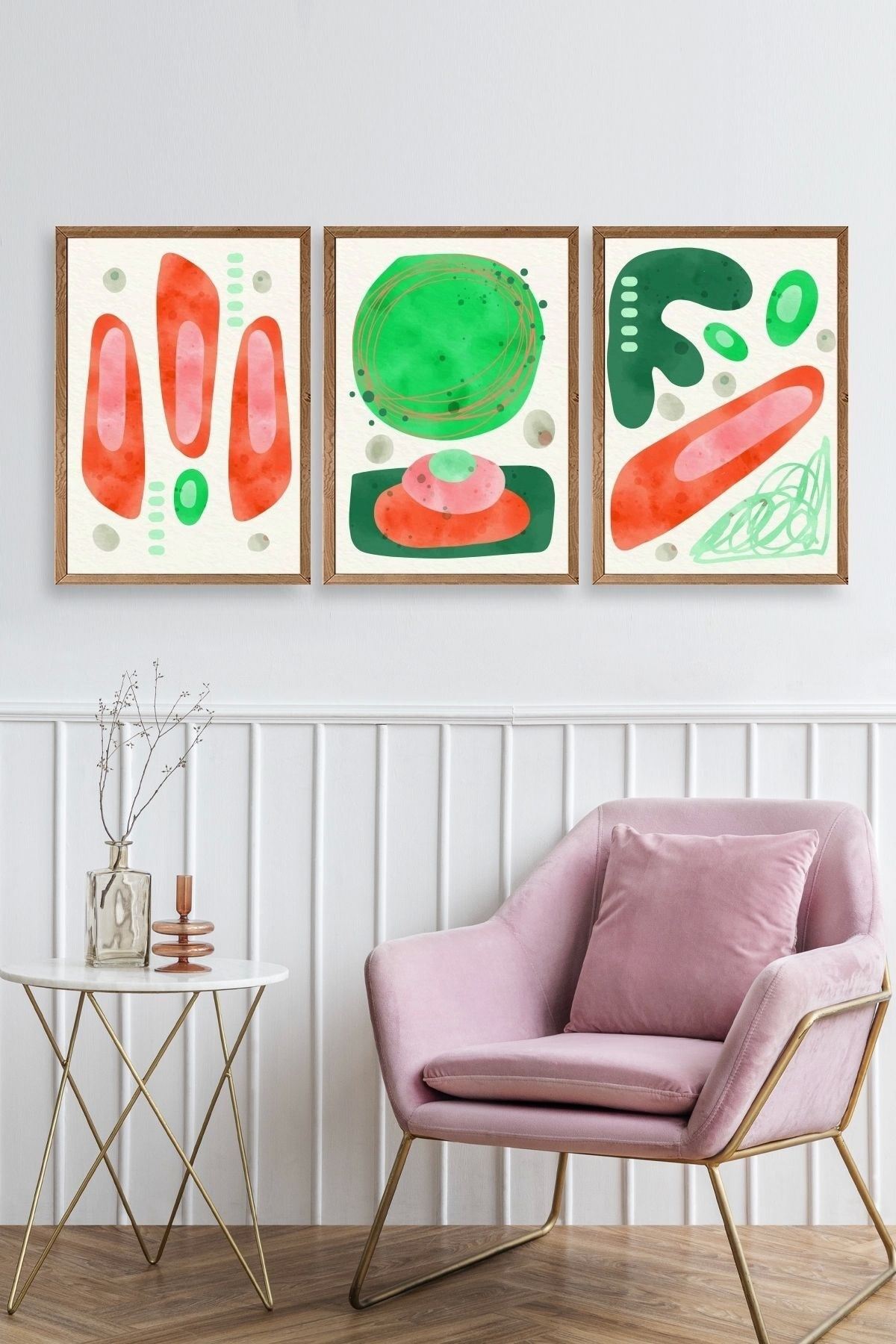 Düşündüren Şekiller Üçlü Ahşap Çerçeveli Tablo 50 x 70