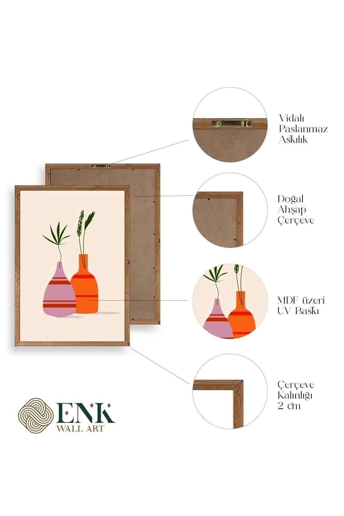 Çiçek Desenli Üçlü Ahşap Çerçeveli Tablo 30 x 42