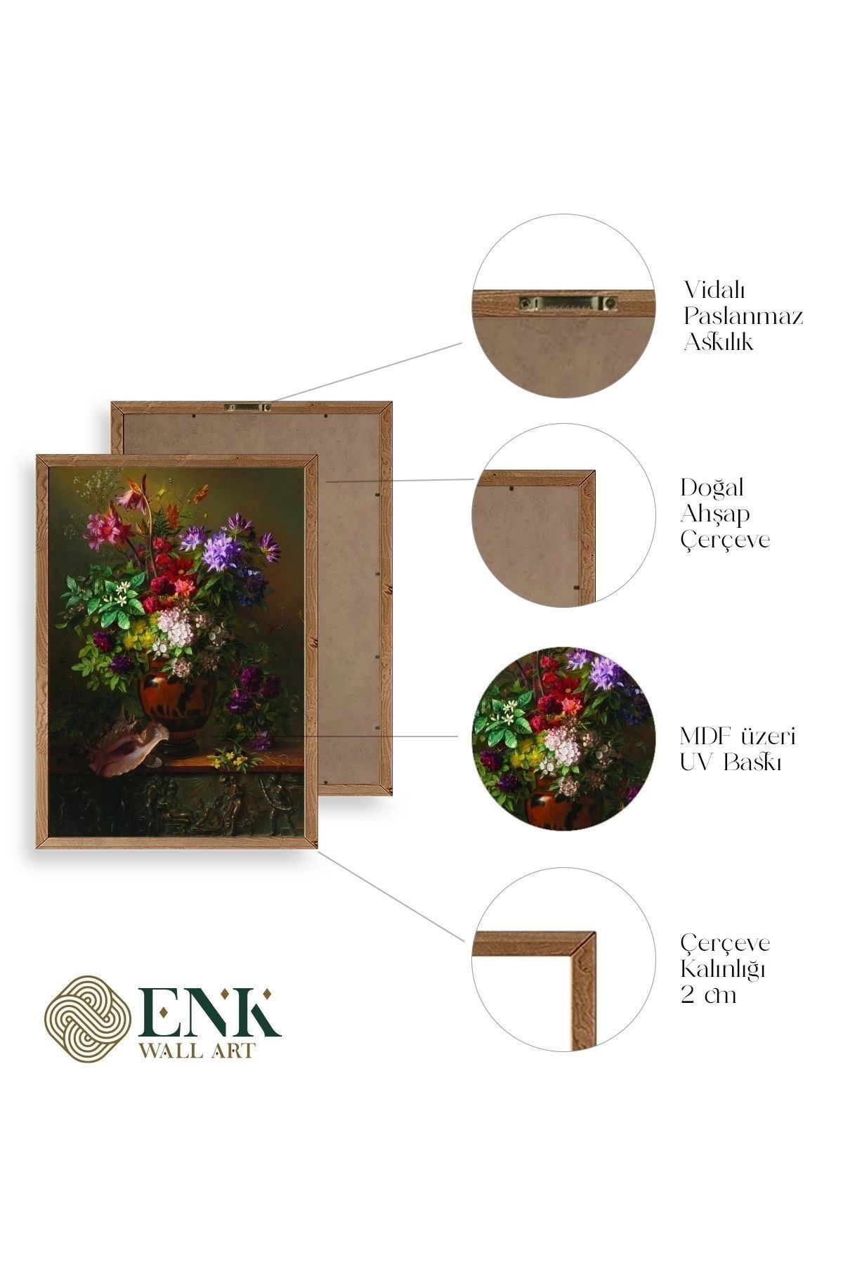 Çiçekler Ahşap Çerçeveli Tablo 17 x 23