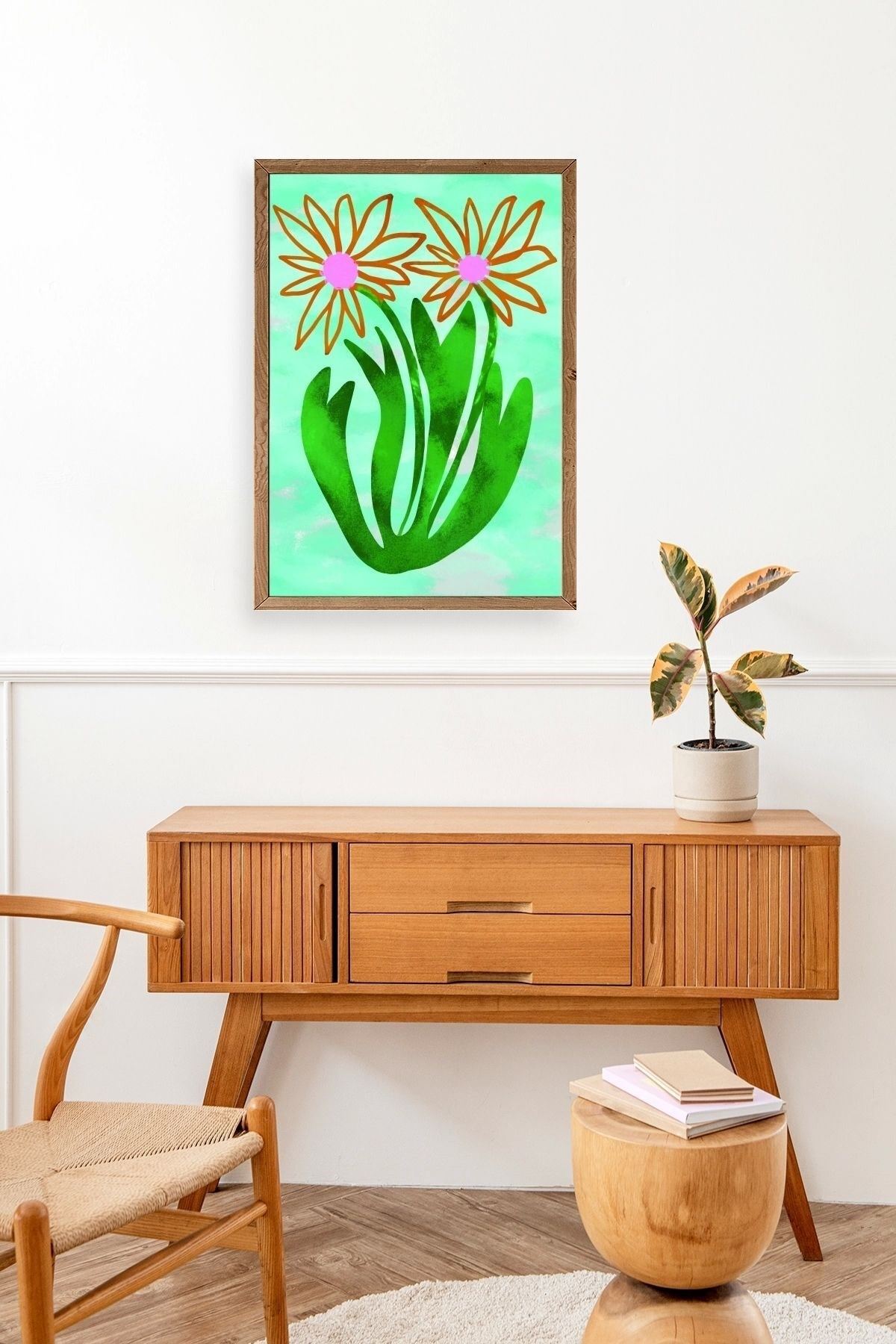 Çiçekler Ahşap Çerçeveli Tablo 23 x 30