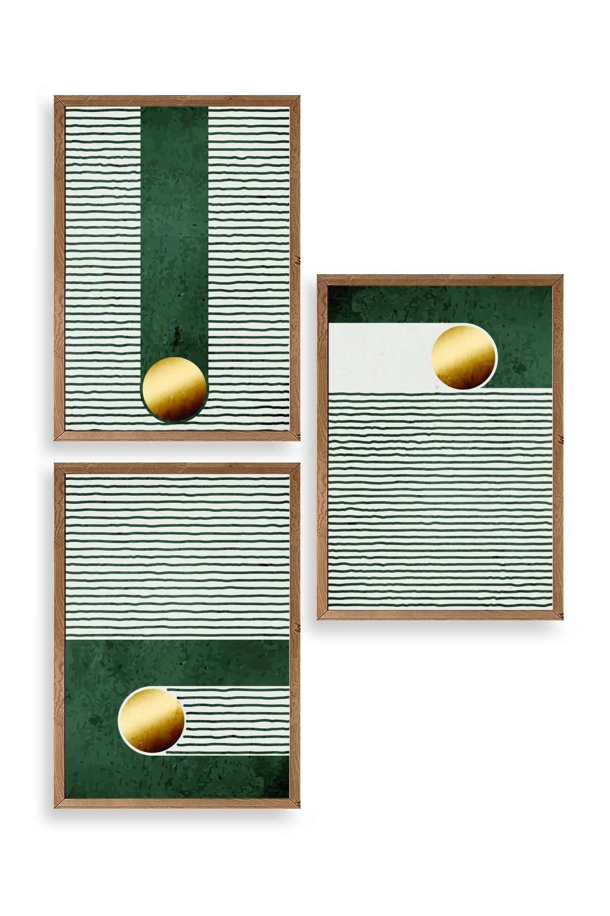 Yuvarlak Top Desenli Üçlü Ahşap Çerçeveli Tablo 30 x 42