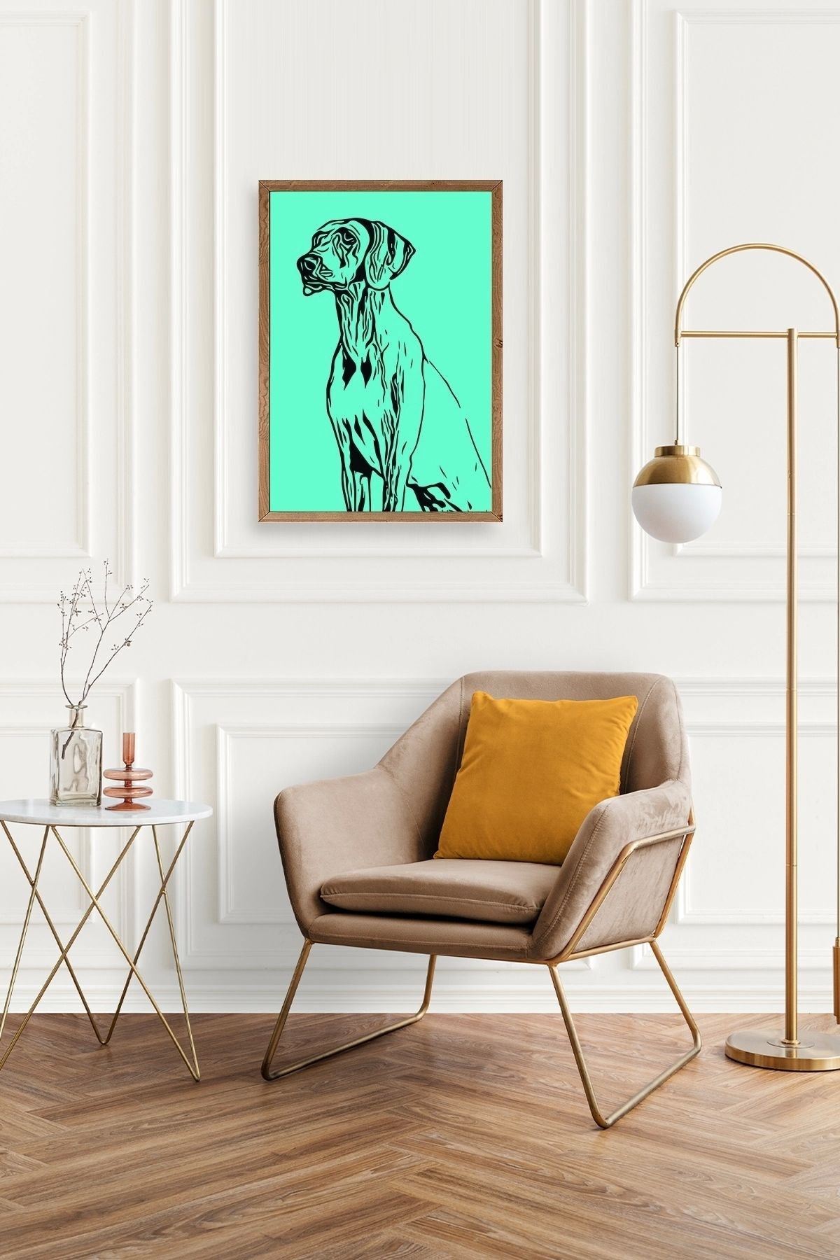 Köpek Ahşap Çerçeveli Tablo 17 x 23