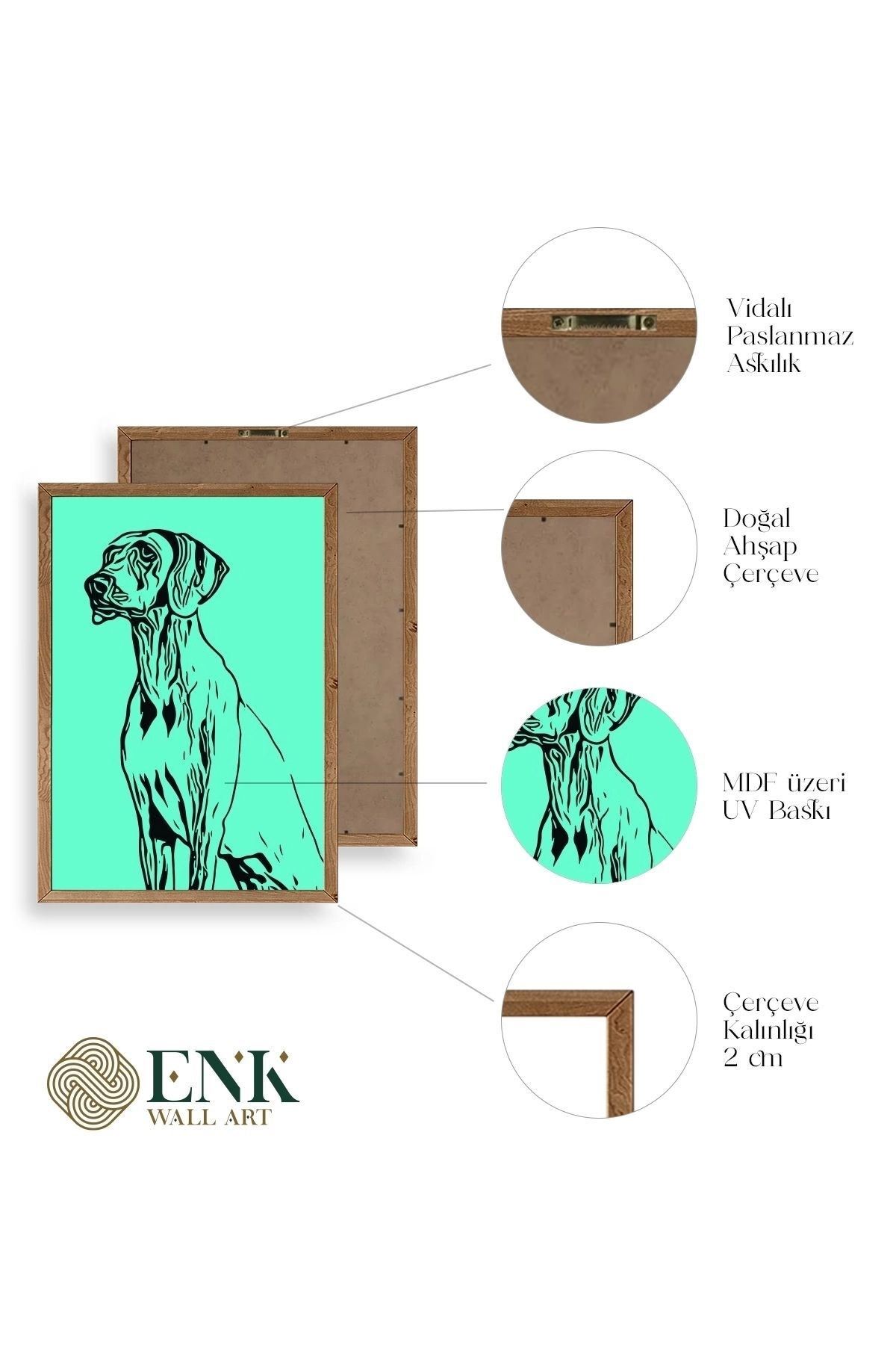 Köpek Ahşap Çerçeveli Tablo 17 x 23