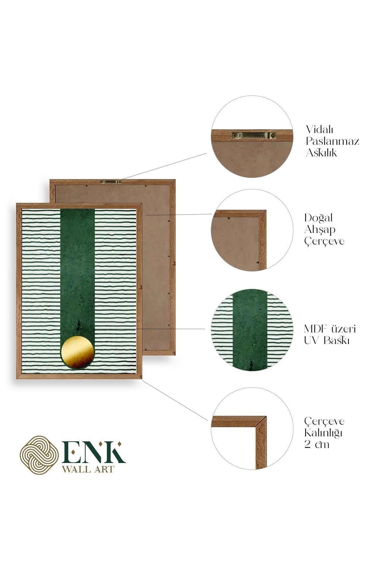 Yuvarlak Top Desenli Üçlü Ahşap Çerçeveli Tablo 50 x 70