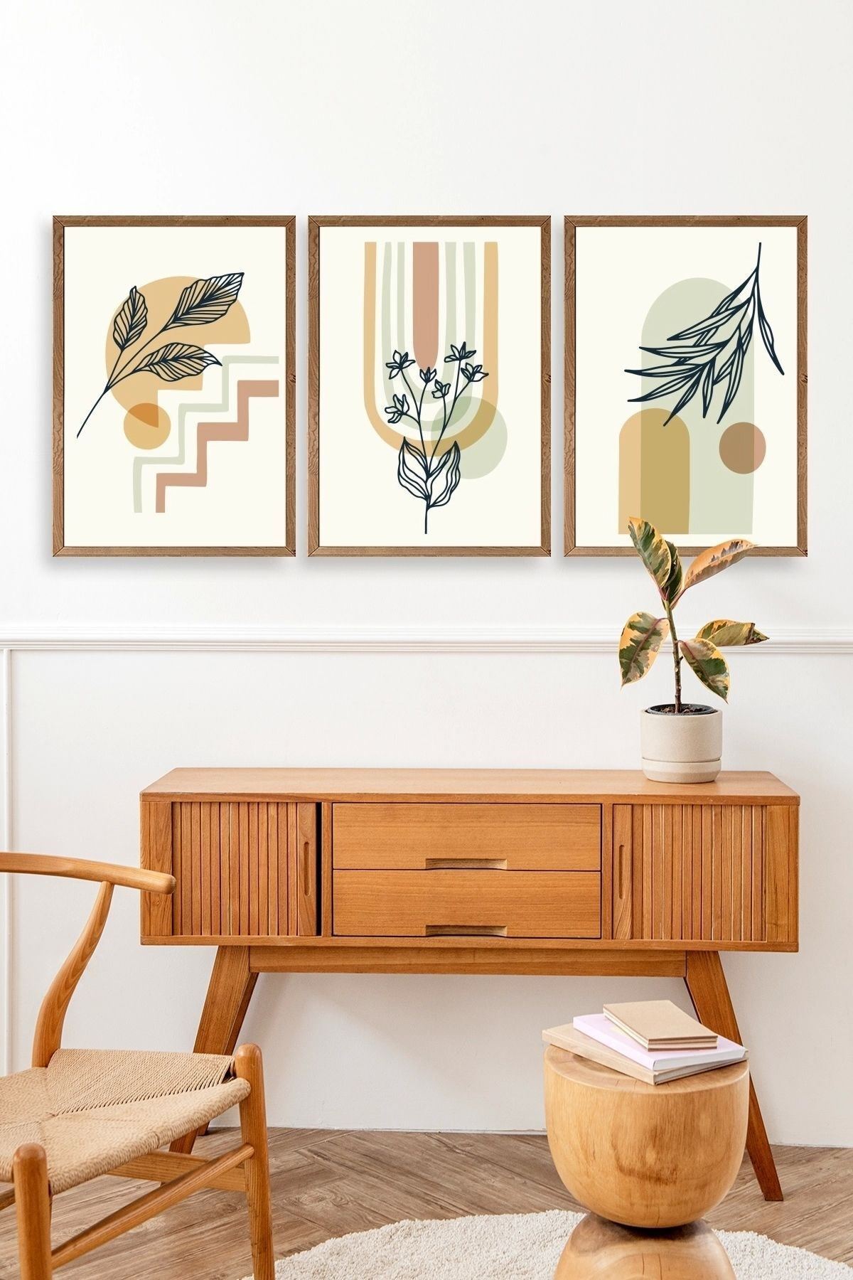 Manzara Üçlü Ahşap Çerçeveli Tablo 17 x 23