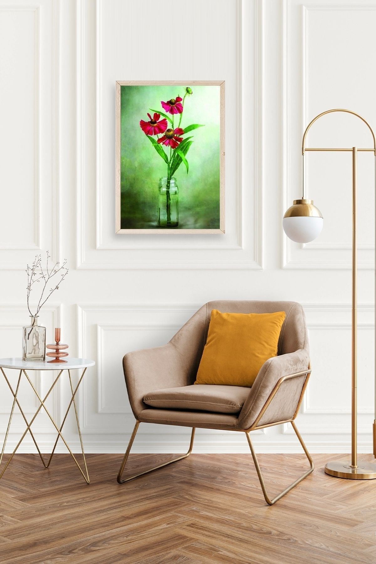 Çiçekler Ahşap Çerçeveli Tablo 50 x 70