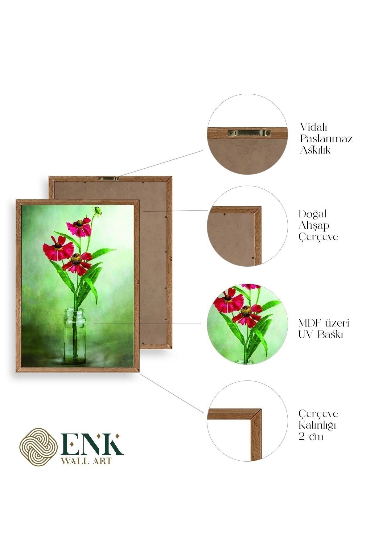 Çiçekler Ahşap Çerçeveli Tablo 50 x 70