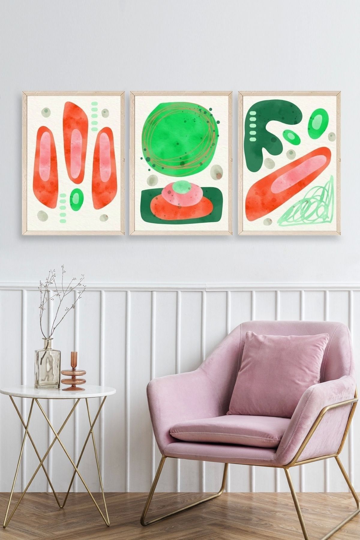 Düşündüren Şekiller Üçlü Ahşap Çerçeveli Tablo 23 x 30