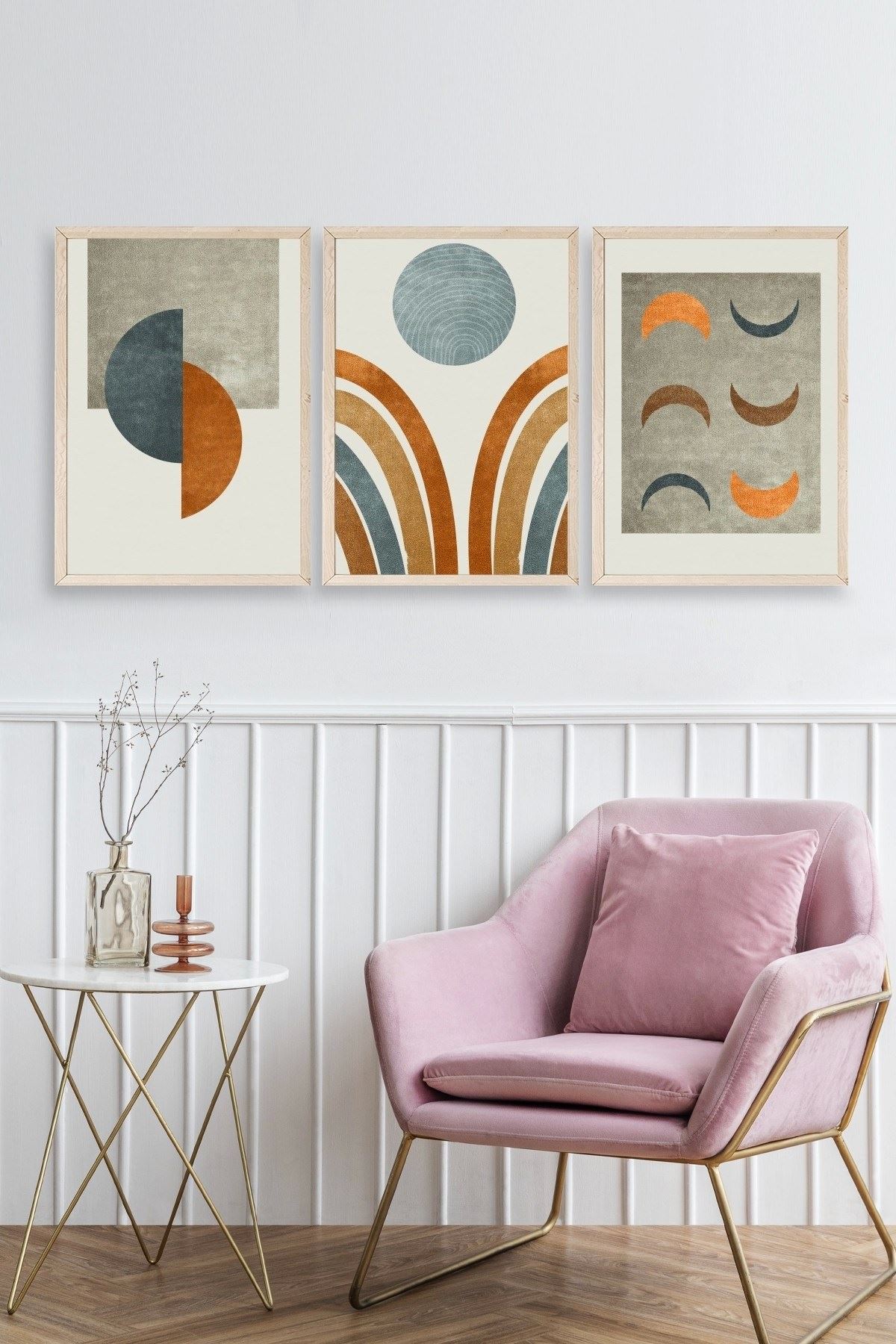 Manzara Üçlü Ahşap Çerçeveli Tablo 30 x 42