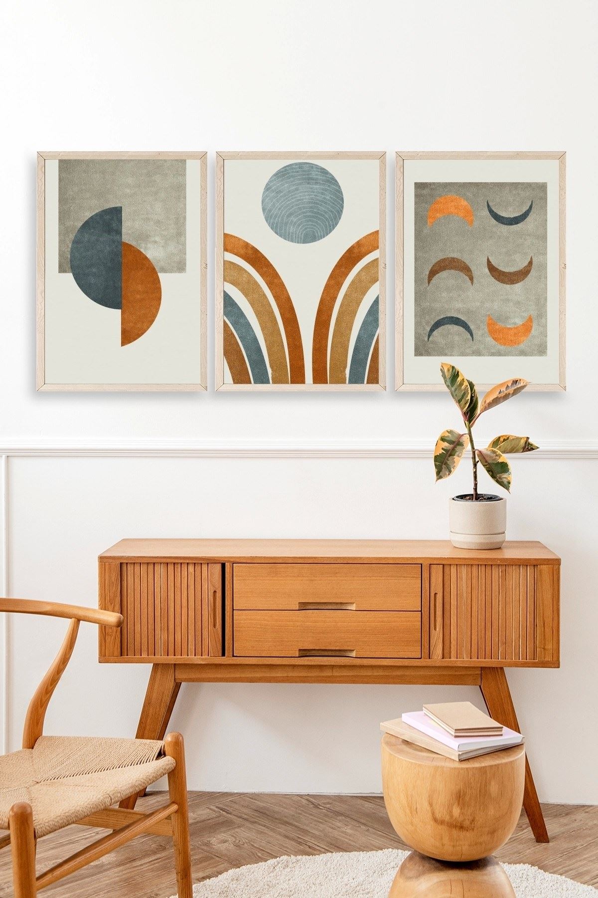 Manzara Üçlü Ahşap Çerçeveli Tablo 23 x 30