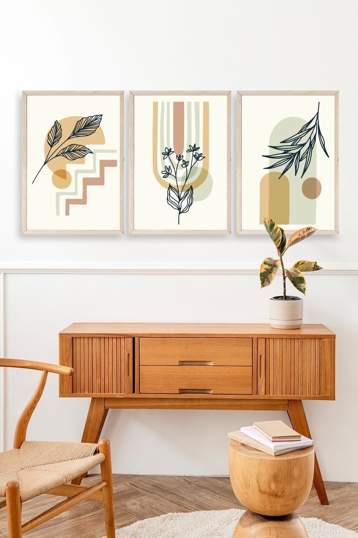 Manzara Üçlü Ahşap Çerçeveli Tablo 23 x 30