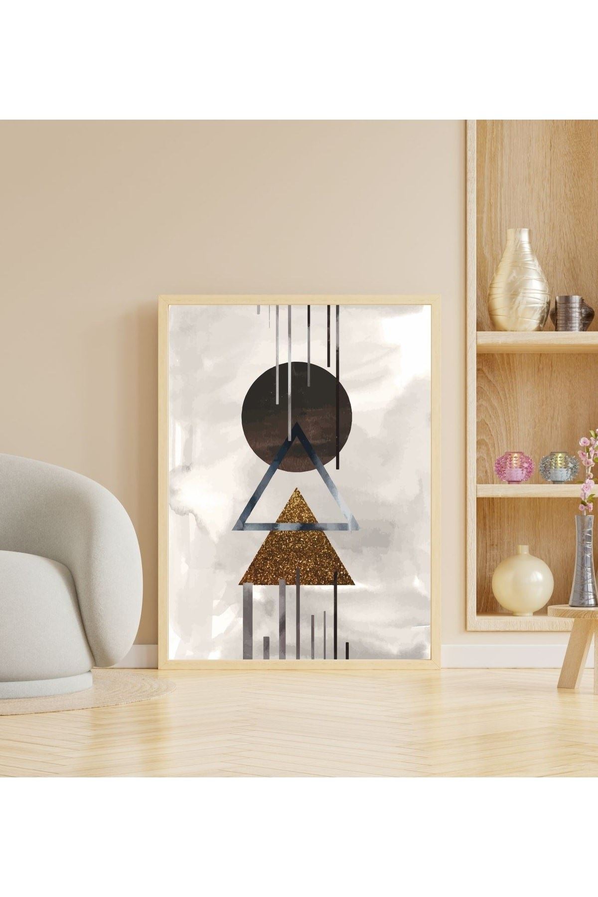 Ahşap Desenli Dekoratif Çerçeveli Tablo - Naturel 50 x 70