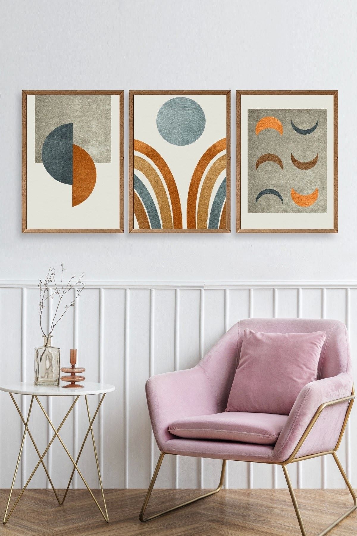 Manzara Üçlü Ahşap Çerçeveli Tablo 23 x 30