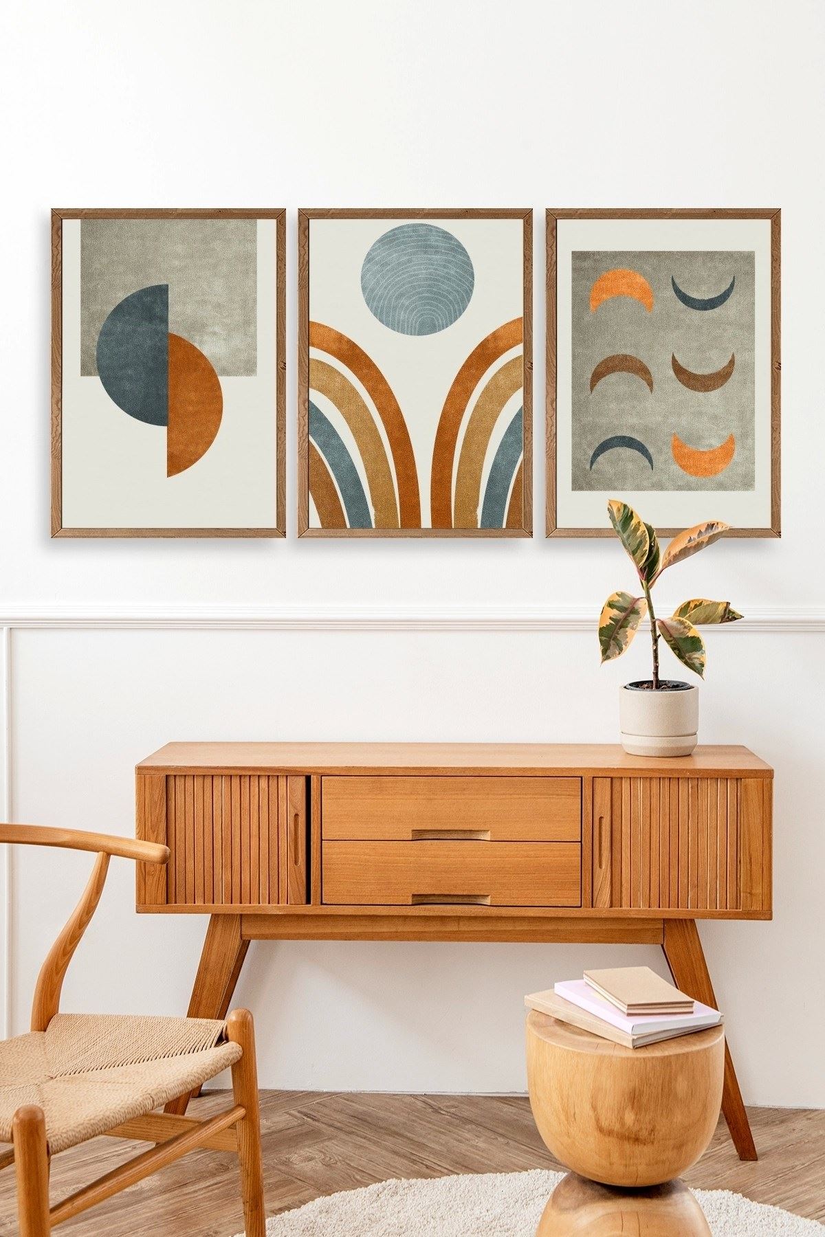 Manzara Üçlü Ahşap Çerçeveli Tablo 30 x 42