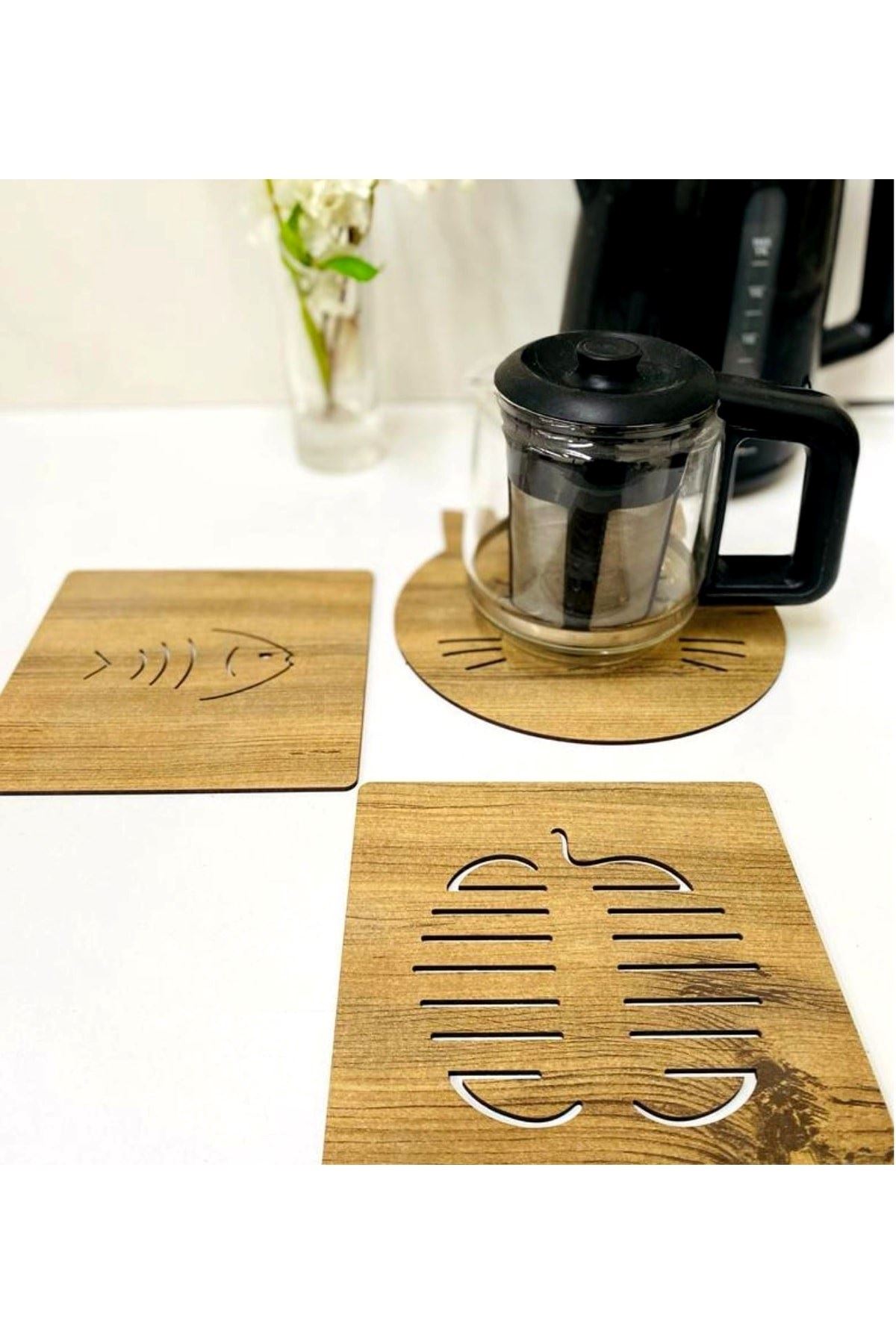 3'lü Ahşap Tencere Tava Çaydanlık Altlığı Nihale Seti