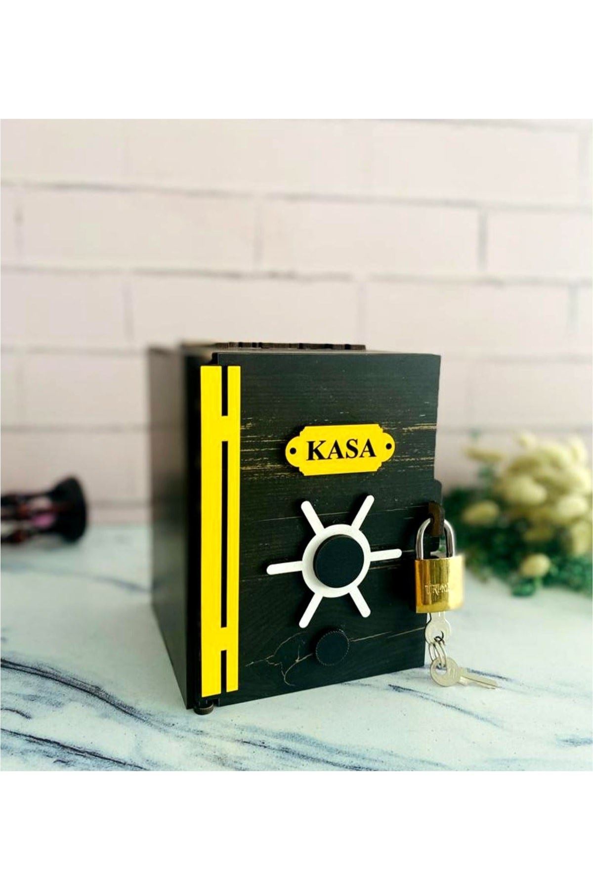 Ahşap Kutu Kasa Kumbara Kilitli Eskitme