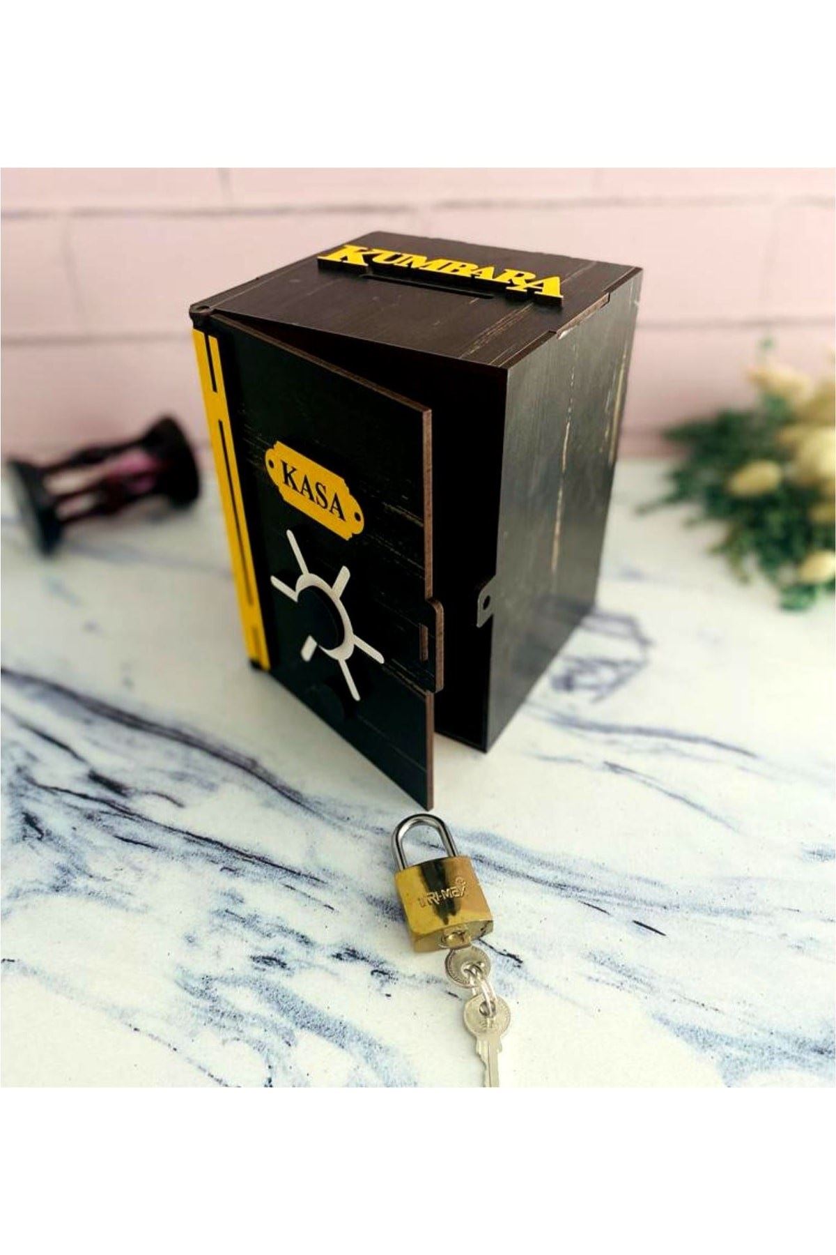 Ahşap Kutu Kasa Kumbara Kilitli Eskitme